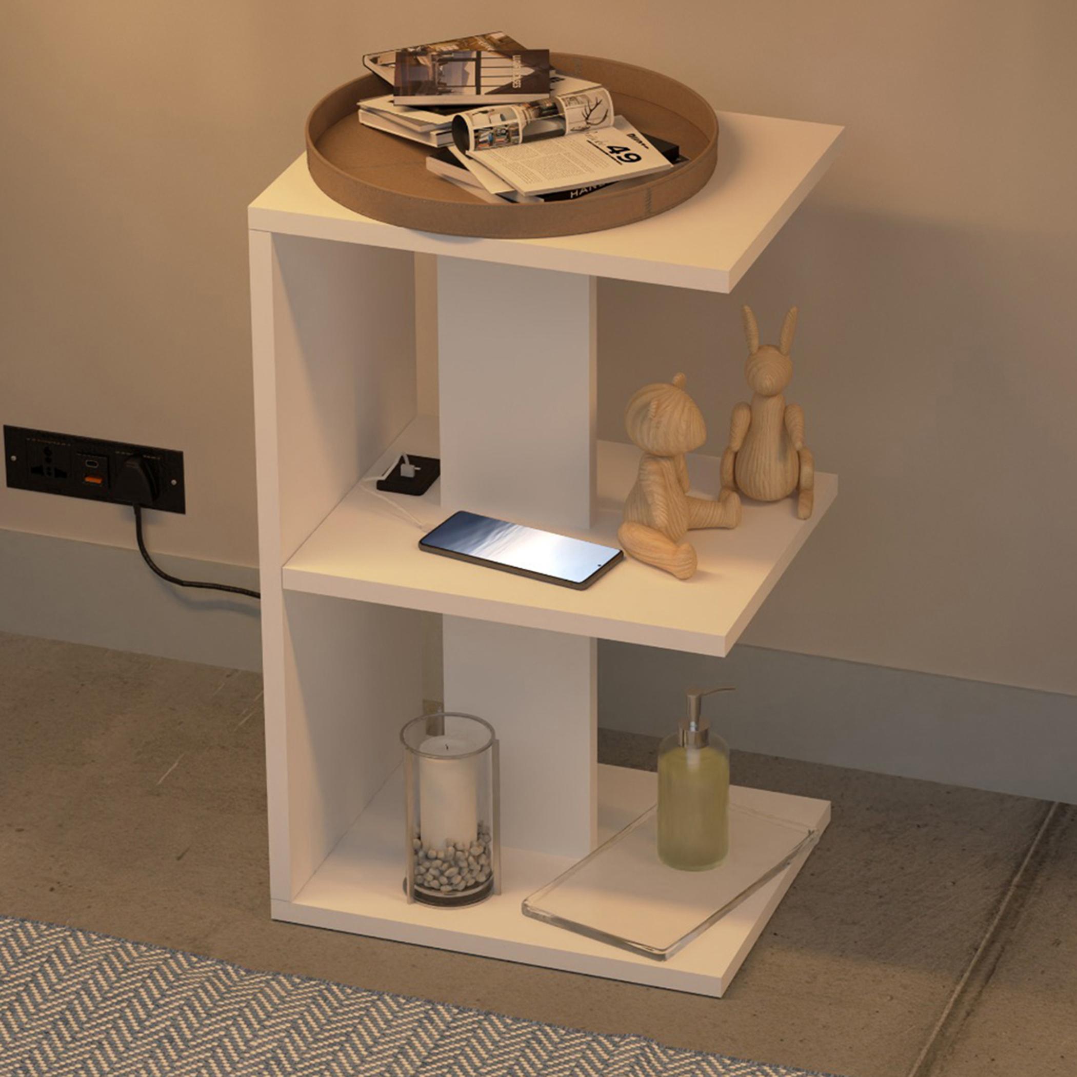 Modern E-Shape Night Stand with USB Charger and Shelfs - 38x30x62 cm-furniture-bedroom-nightstands-image-3