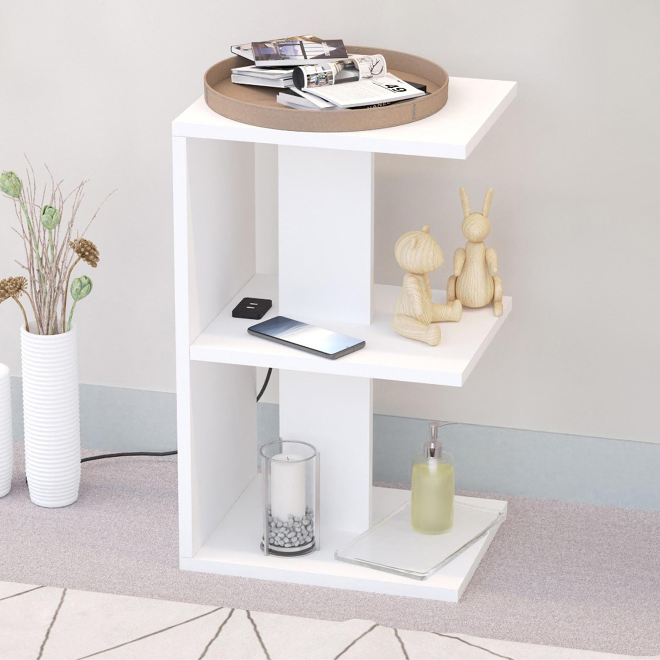Modern E-Shape Night Stand with USB Charger and Shelfs - 38x30x62 cm-furniture-bedroom-nightstands-image-4