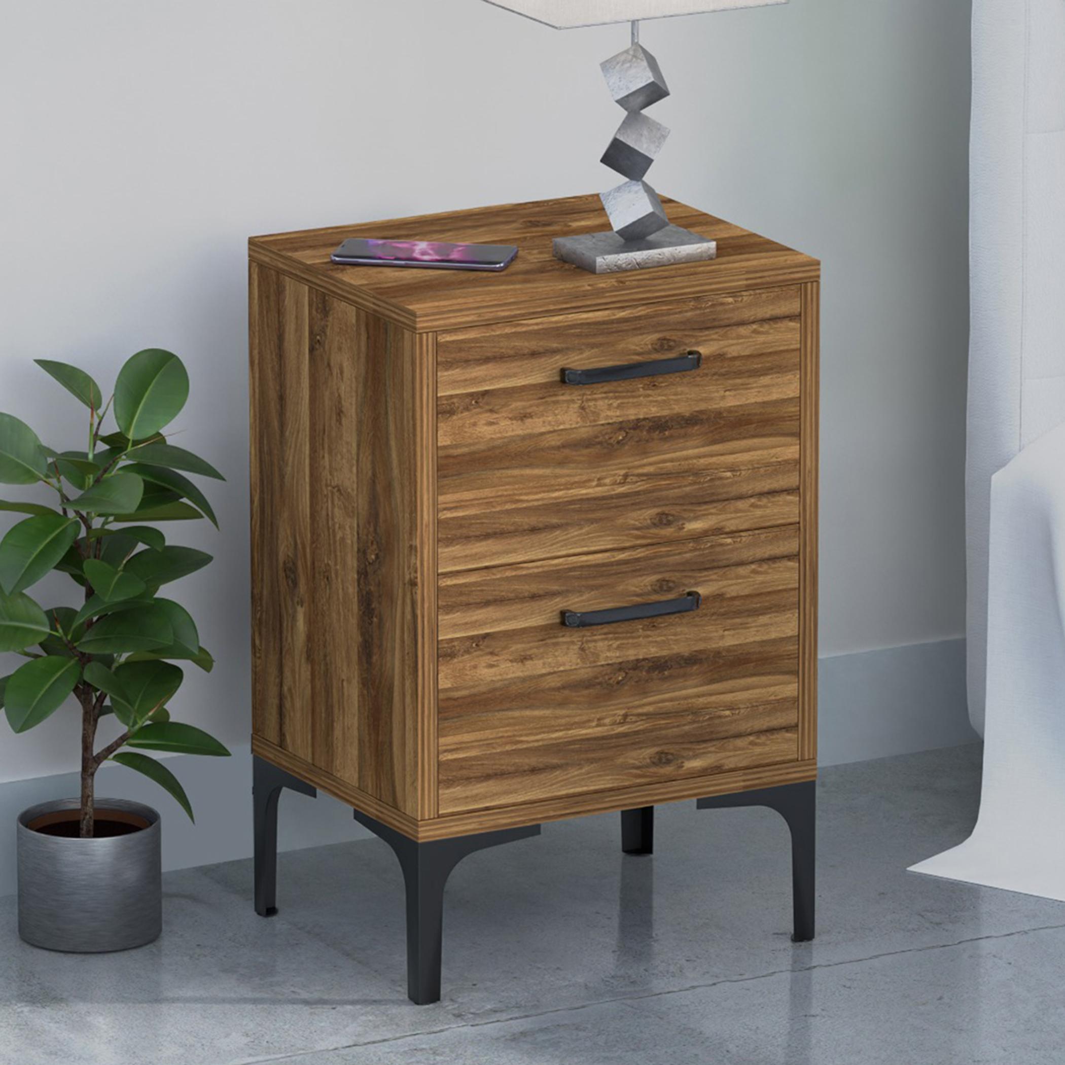 Wooden Top Side Table with Drawers - 38x30x60 cm-furniture-bedroom-nightstands-image-2