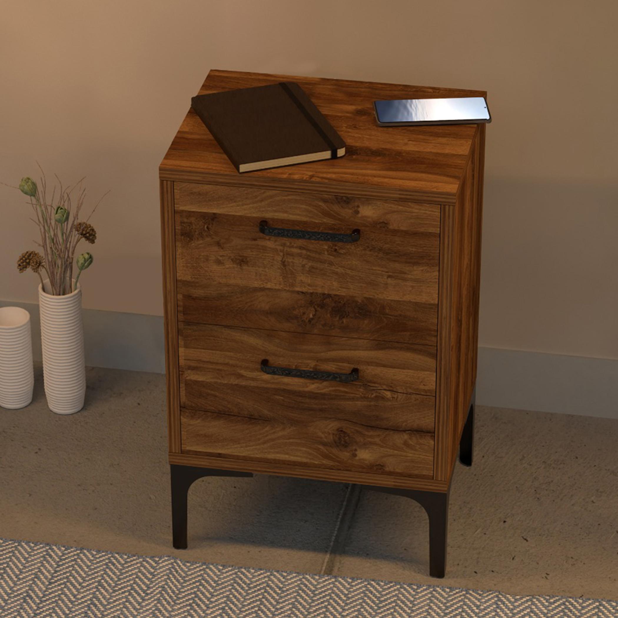 Wooden Top Side Table with Drawers - 38x30x60 cm-furniture-bedroom-nightstands-image-3