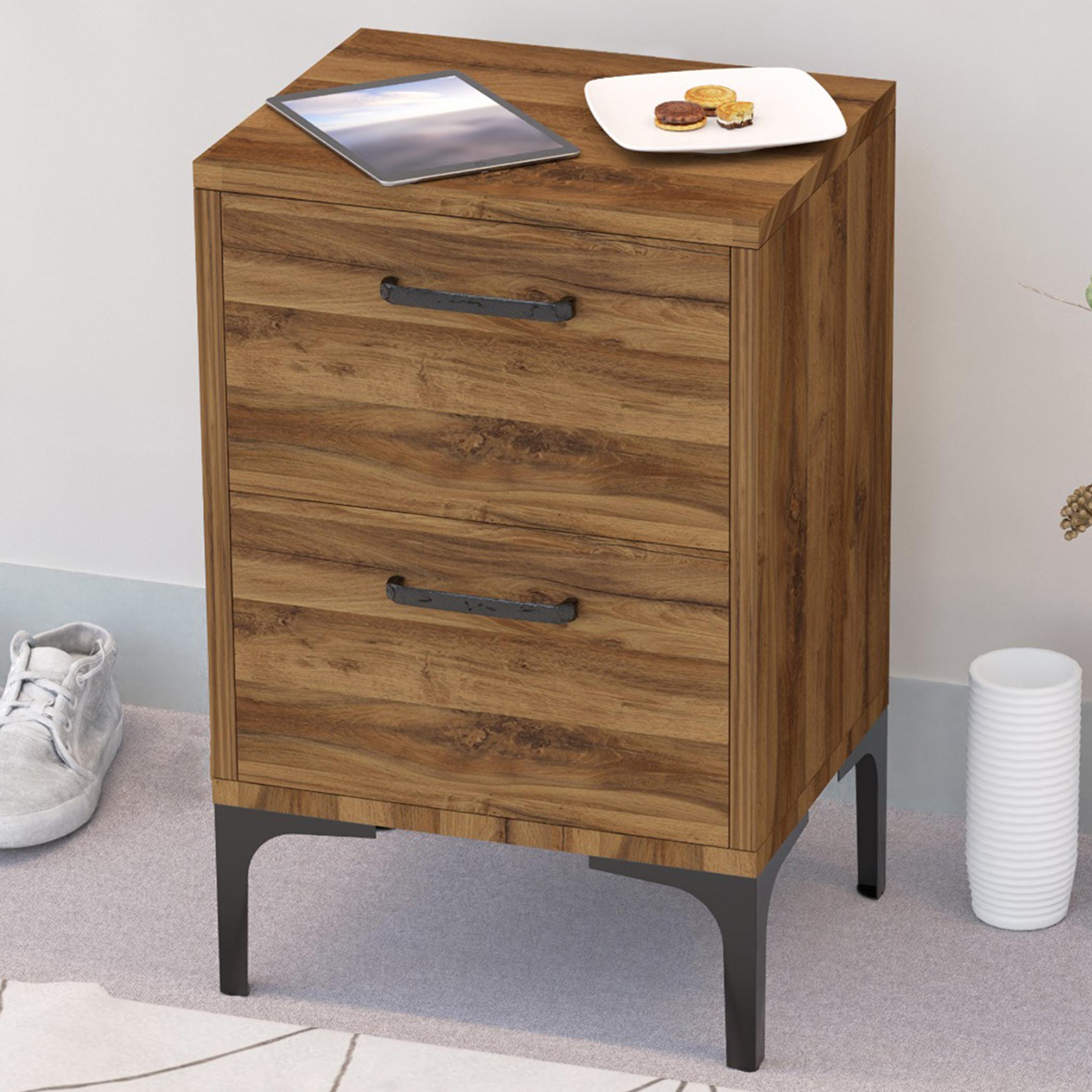 Wooden Top Side Table with Drawers - 38x30x60 cm-furniture-bedroom-nightstands-image-4