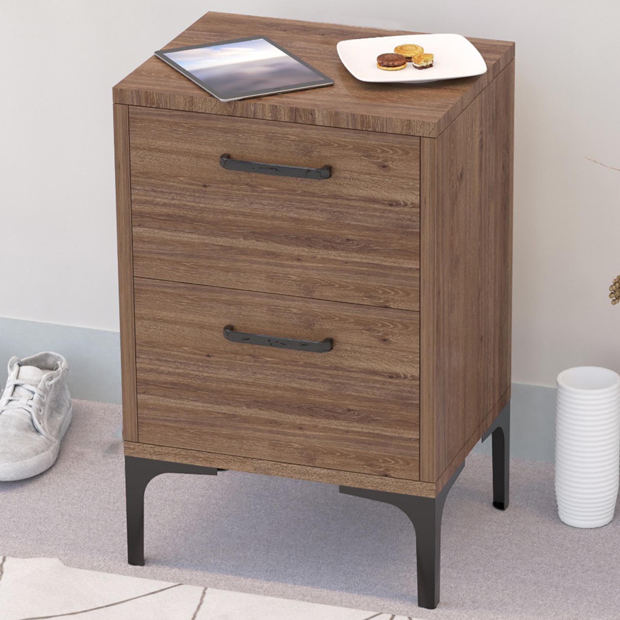 طاولة جانبية مع درجين للتخزين مودرن من ماهماي - 38x30x60 سم-furniture-bedroom-nightstands-image-4