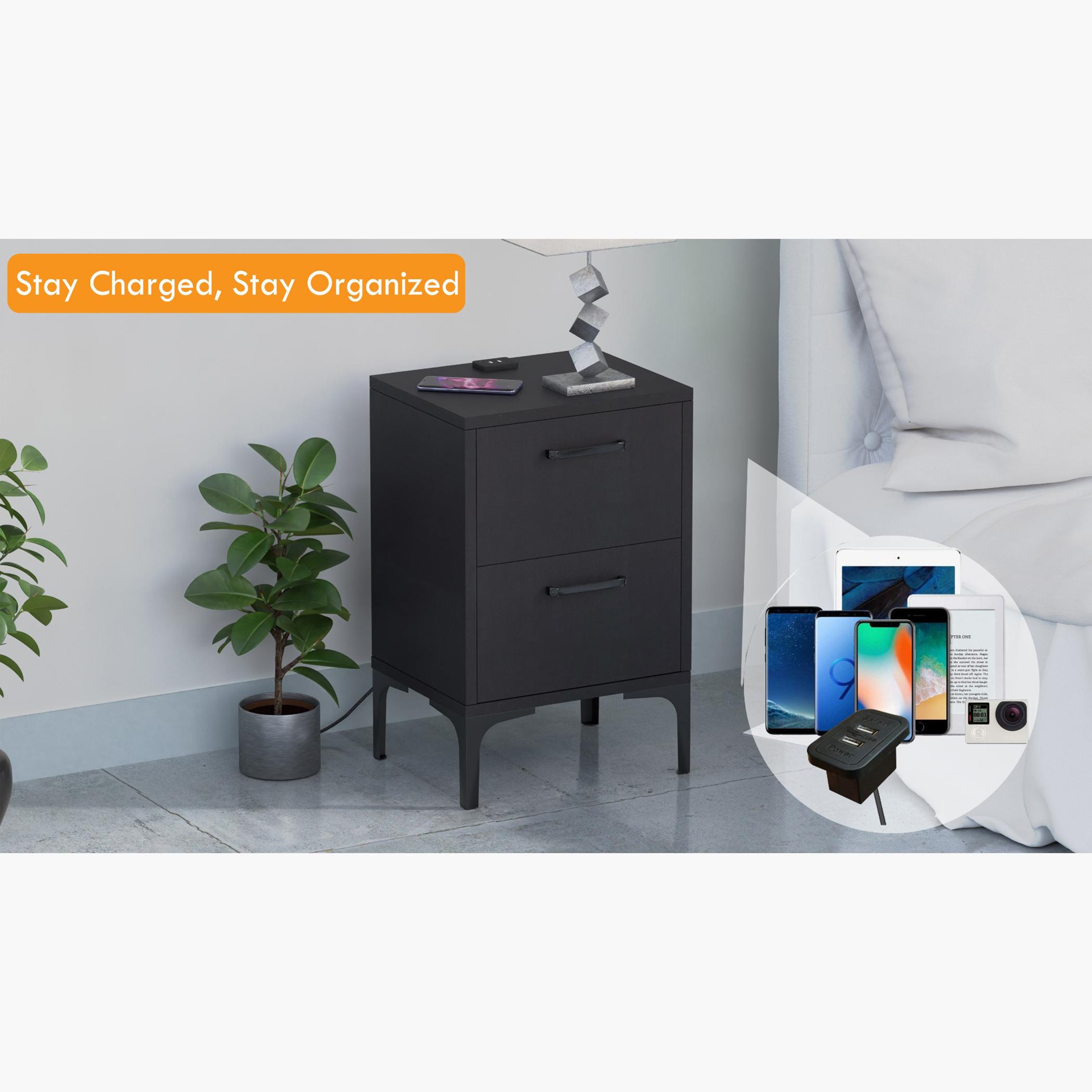 Modern Night Stand with USB Charger and 2 Drawers - 30x38x60 cm-furniture-bedroom-nightstands-image-2