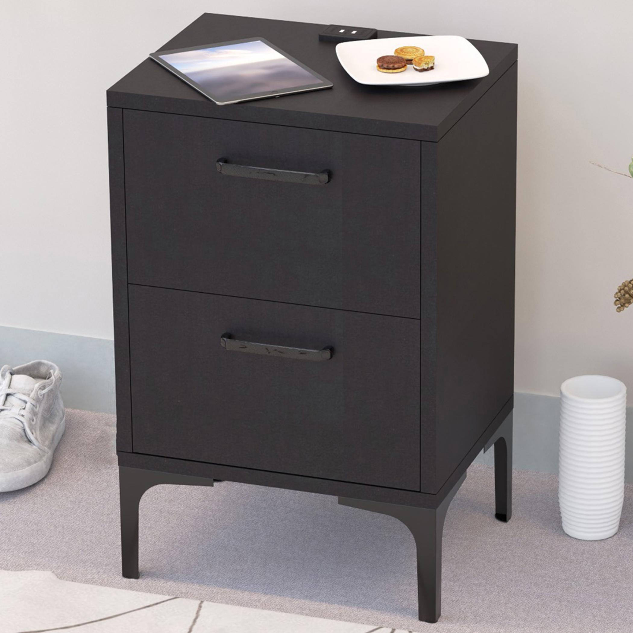 Modern Night Stand with USB Charger and 2 Drawers - 30x38x60 cm-furniture-bedroom-nightstands-image-4