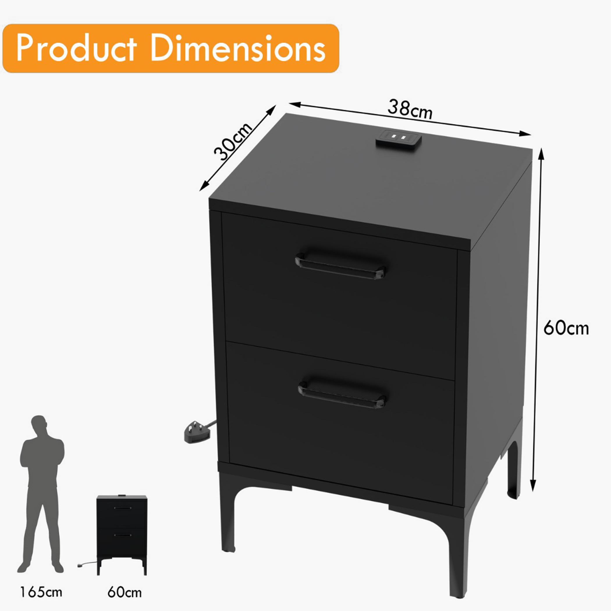 Modern Night Stand with USB Charger and 2 Drawers - 30x38x60 cm-furniture-bedroom-nightstands-image-5