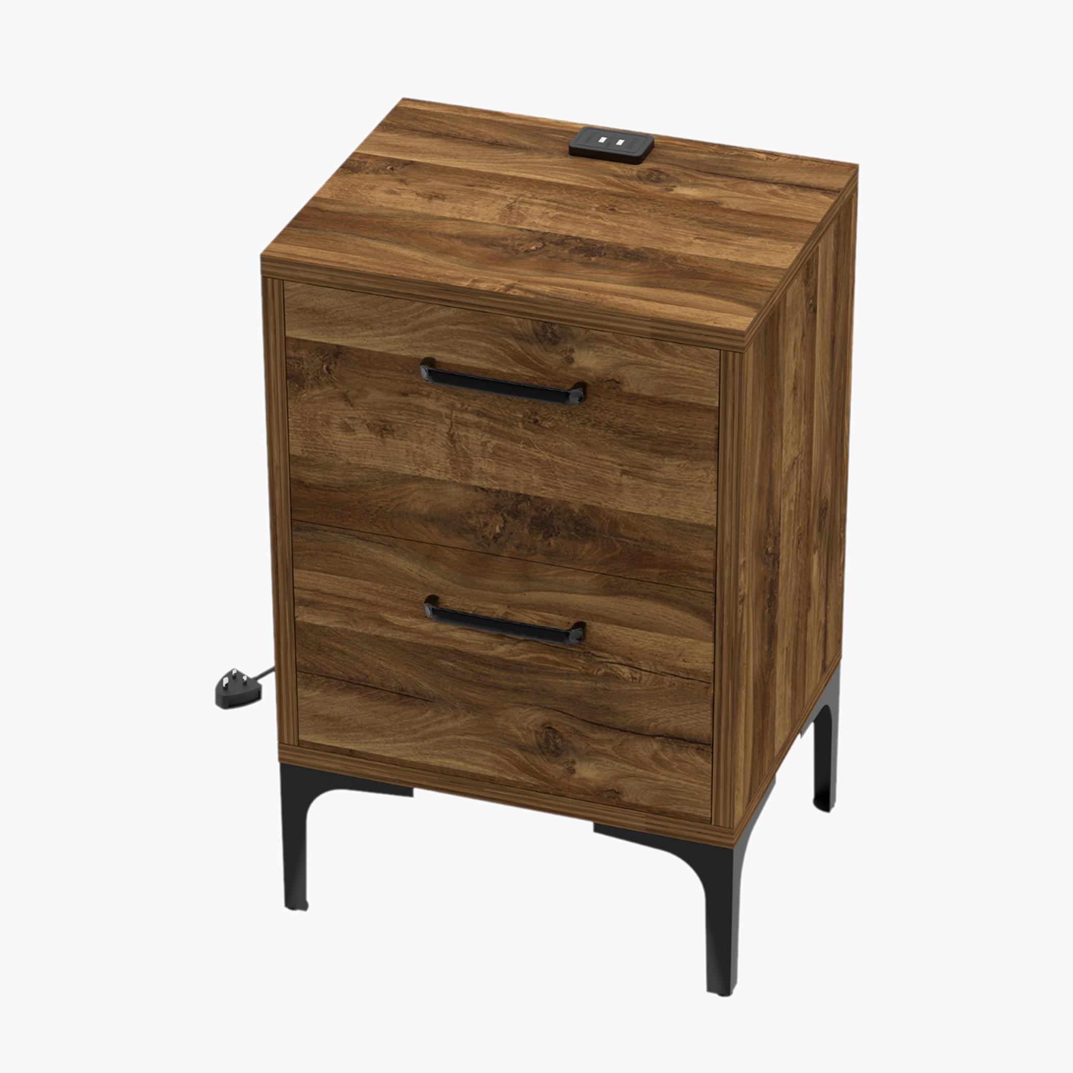 Modern Night Stand with USB Charger and 2 Storage Drawers - 38x30x60 cm-furniture-bedroom-nightstands-image-1