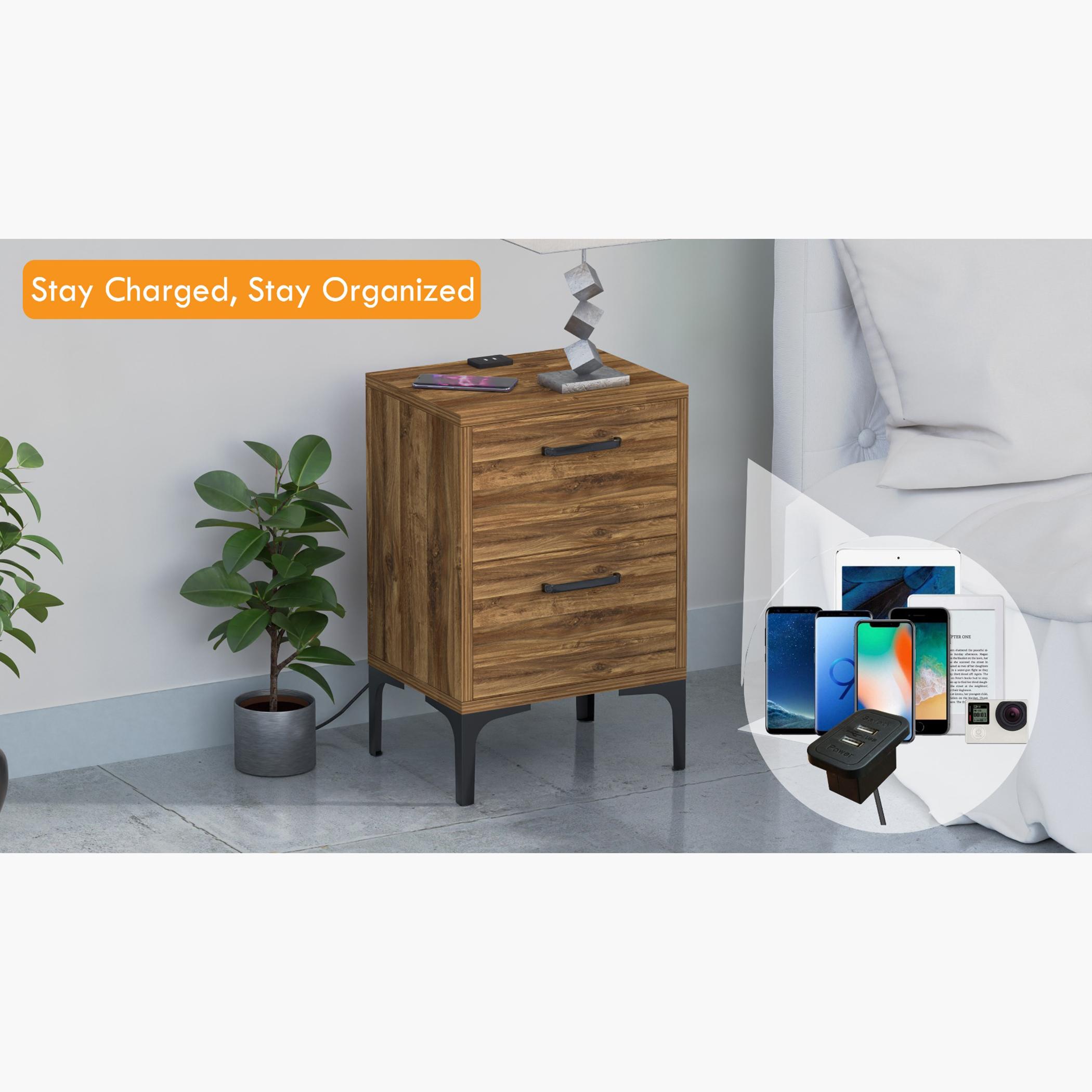 Modern Night Stand with USB Charger and 2 Storage Drawers - 38x30x60 cm-furniture-bedroom-nightstands-image-2