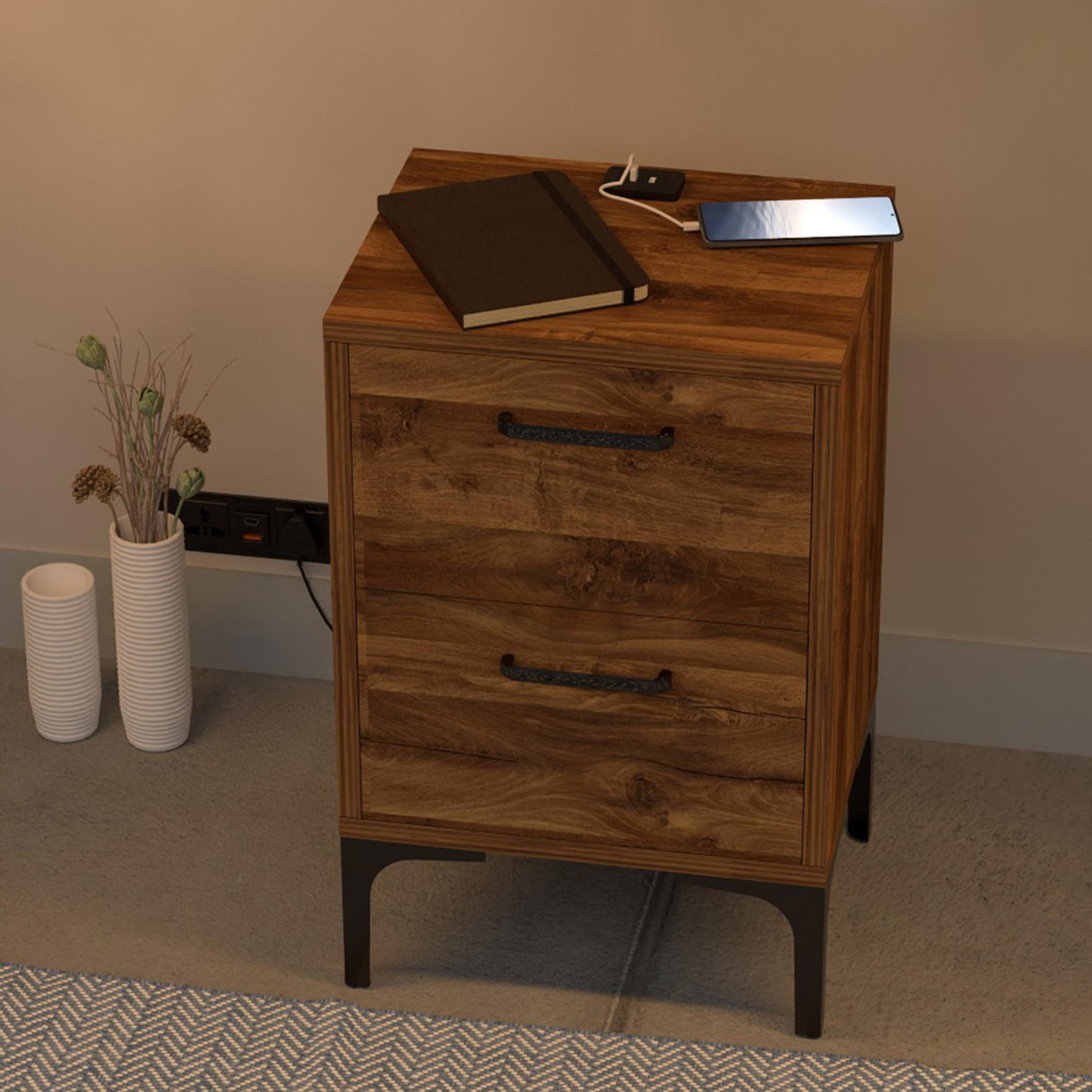 Modern Night Stand with USB Charger and 2 Storage Drawers - 38x30x60 cm-furniture-bedroom-nightstands-image-3