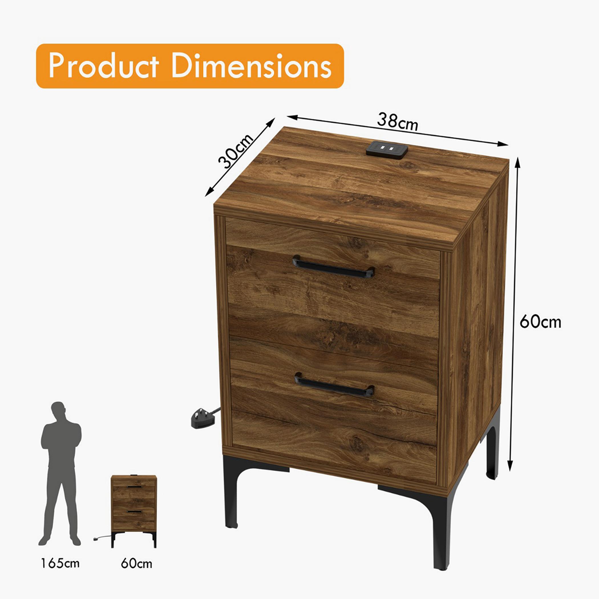 Modern Night Stand with USB Charger and 2 Storage Drawers - 38x30x60 cm-furniture-bedroom-nightstands-image-5