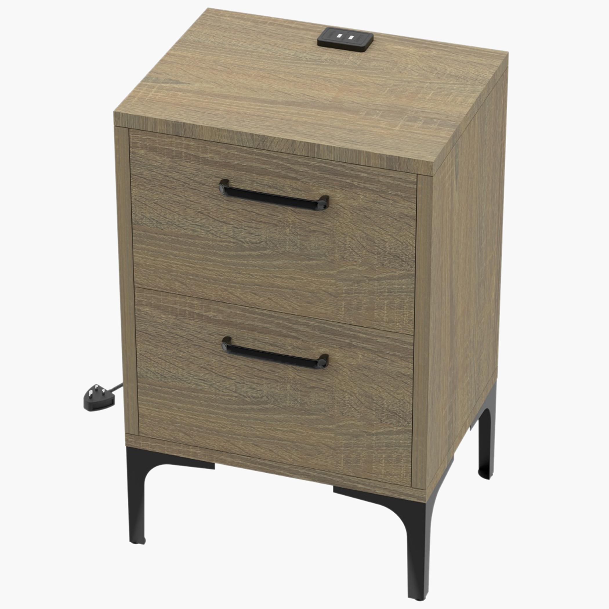 Modern Night Stand with USB Charger and 2 Drawers - 38x30x60 cm-furniture-bedroom-nightstands-image-1