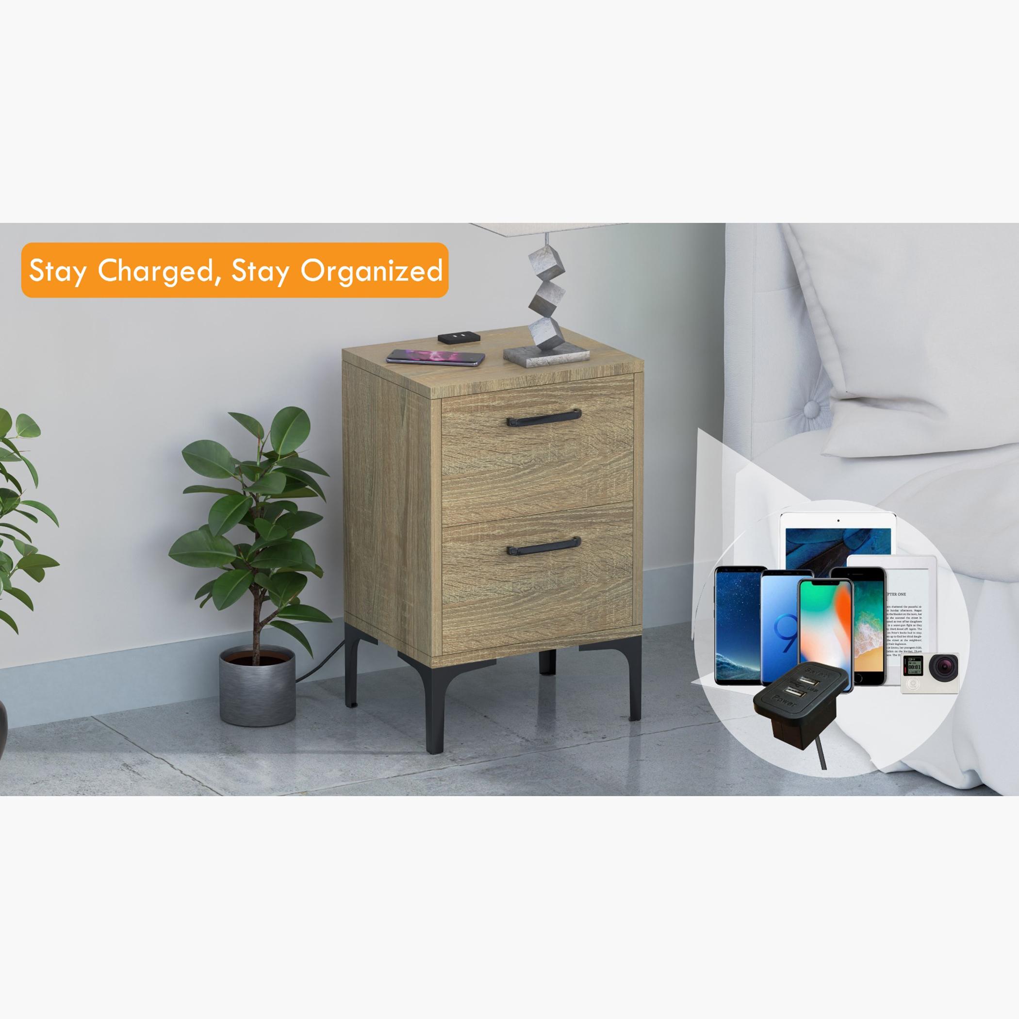 Modern Night Stand with USB Charger and 2 Drawers - 38x30x60 cm-furniture-bedroom-nightstands-image-2