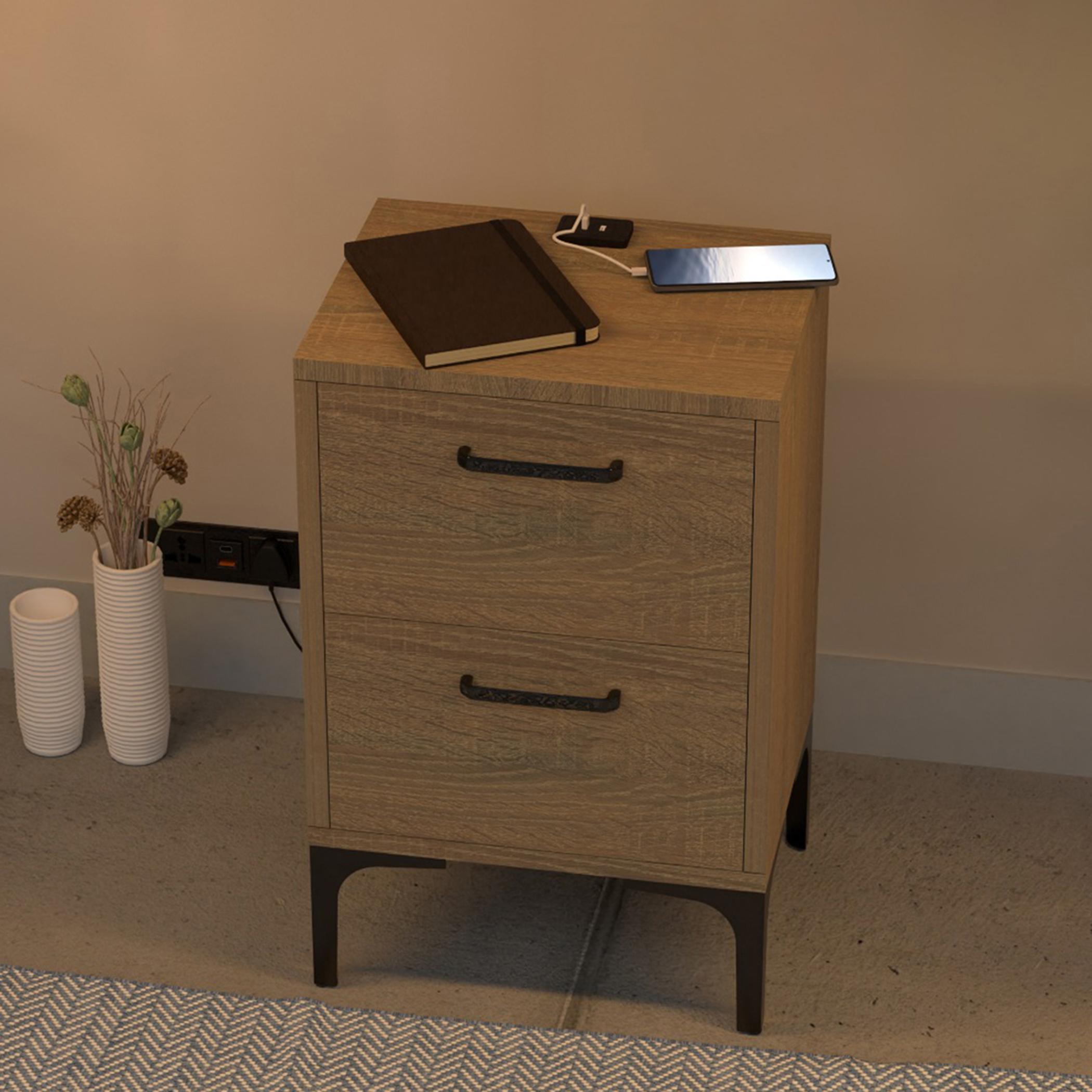Modern Night Stand with USB Charger and 2 Drawers - 38x30x60 cm-furniture-bedroom-nightstands-image-3