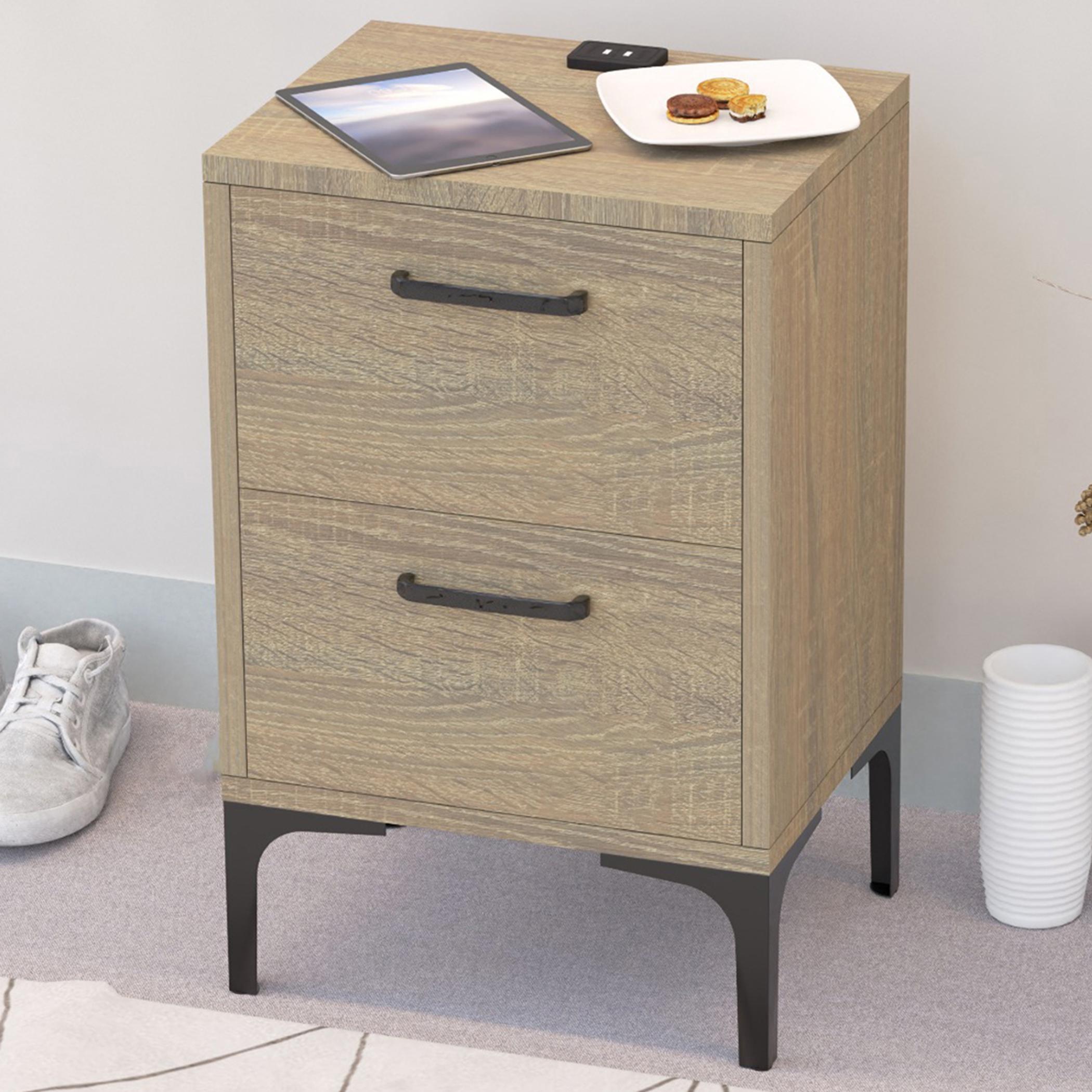 Modern Night Stand with USB Charger and 2 Drawers - 38x30x60 cm-furniture-bedroom-nightstands-image-4