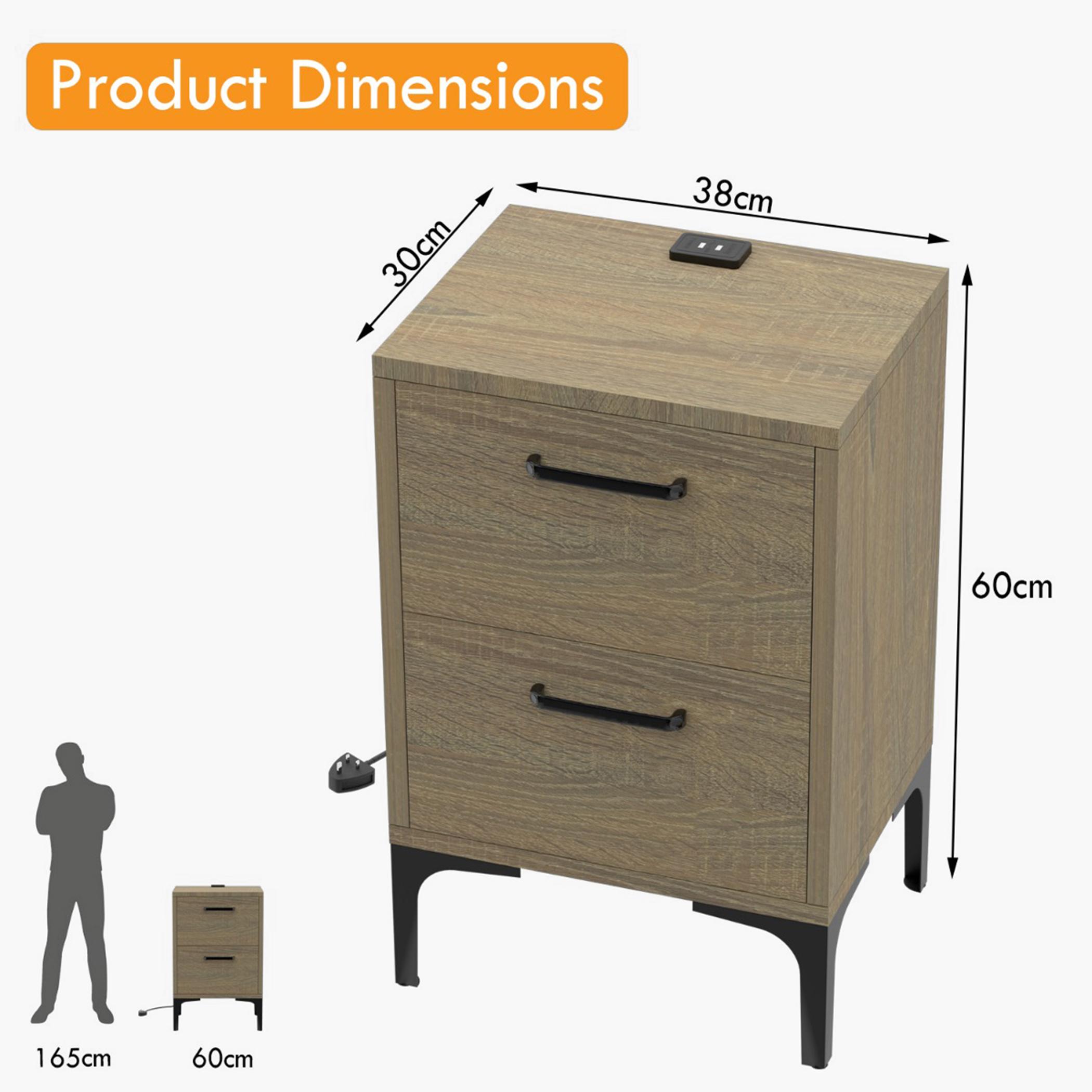 Modern Night Stand with USB Charger and 2 Drawers - 38x30x60 cm-furniture-bedroom-nightstands-image-5