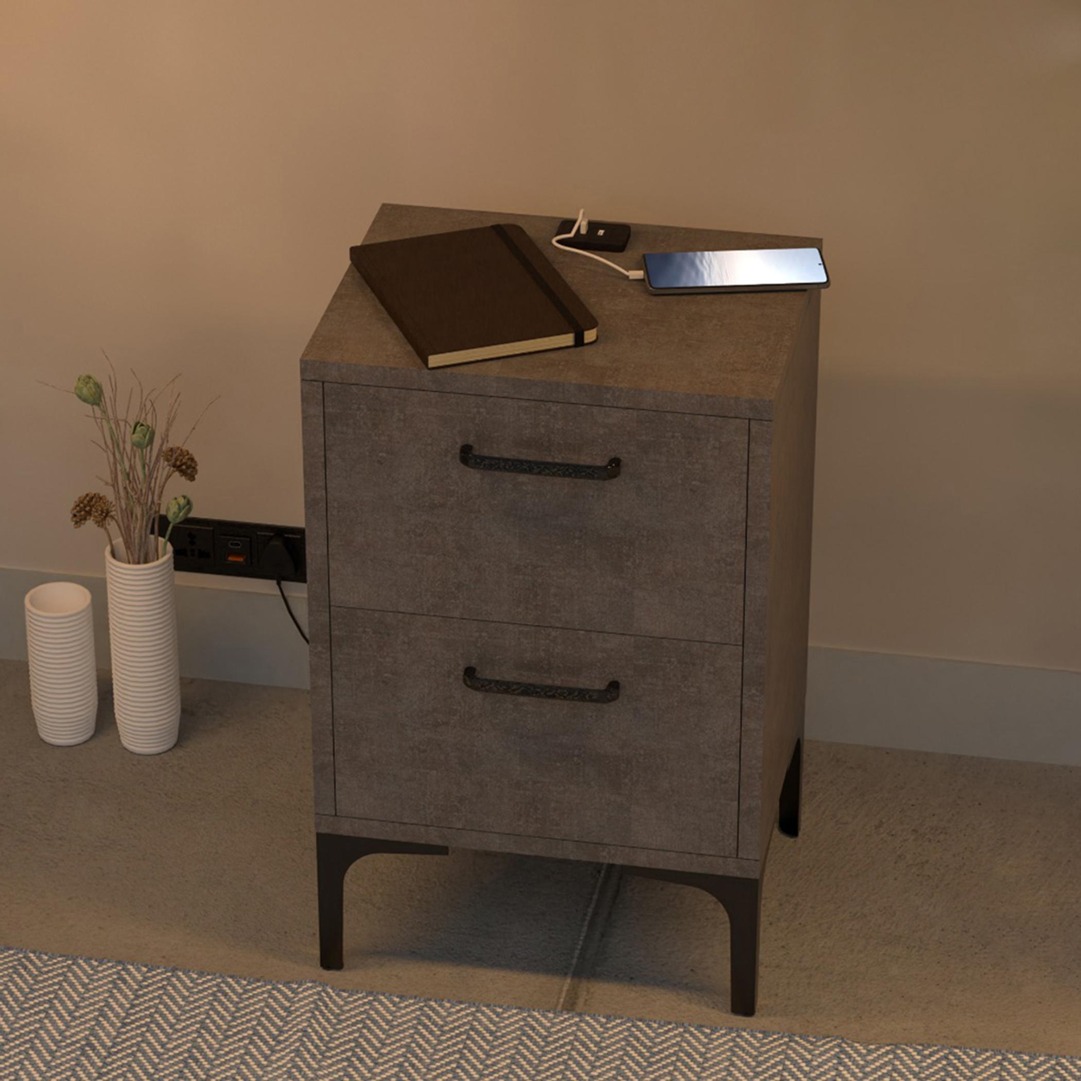 Modern Night Stand with USB Charger and 2 Storage Drawers - 38x30x60 cm-furniture-bedroom-nightstands-image-3