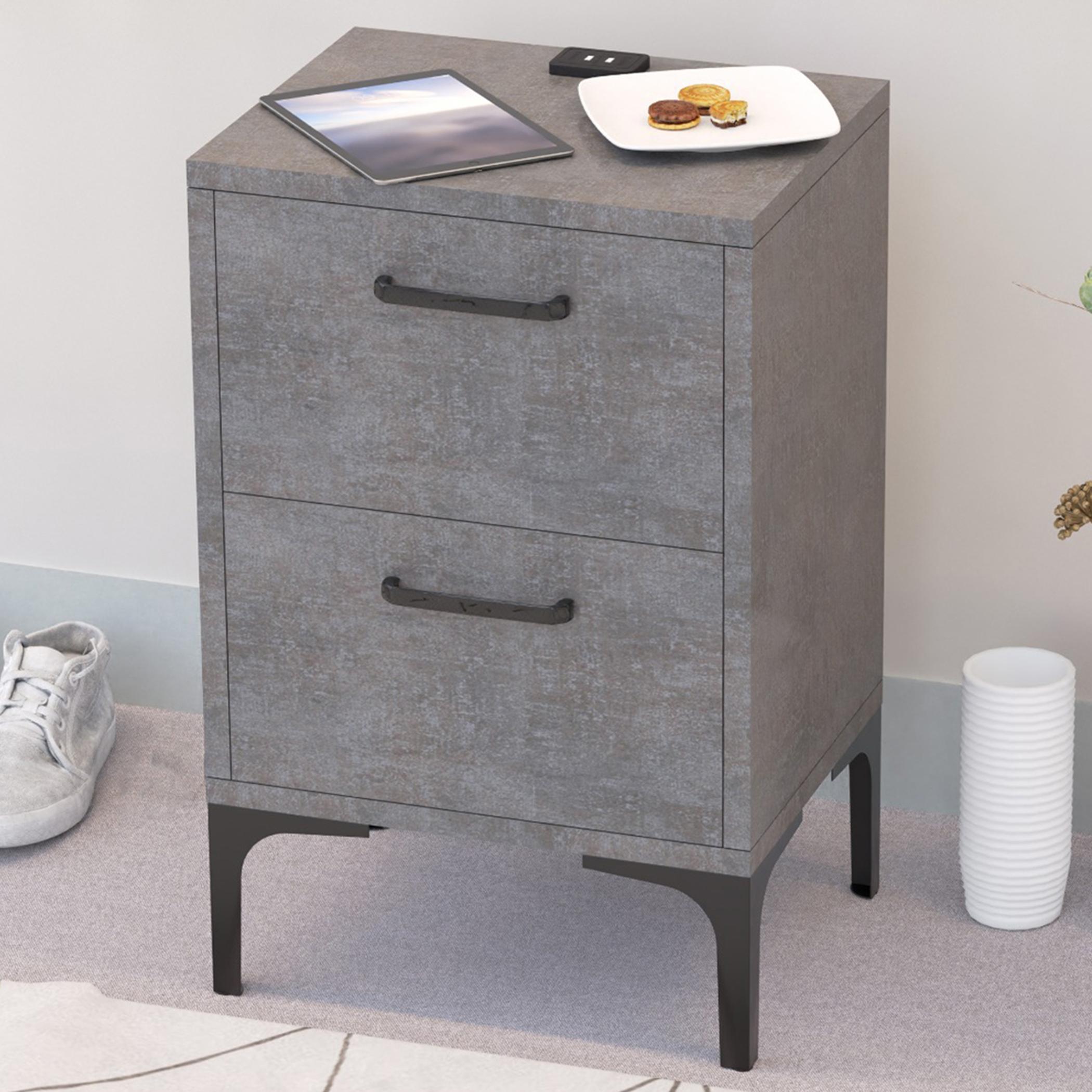 Modern Night Stand with USB Charger and 2 Storage Drawers - 38x30x60 cm-furniture-bedroom-nightstands-image-4