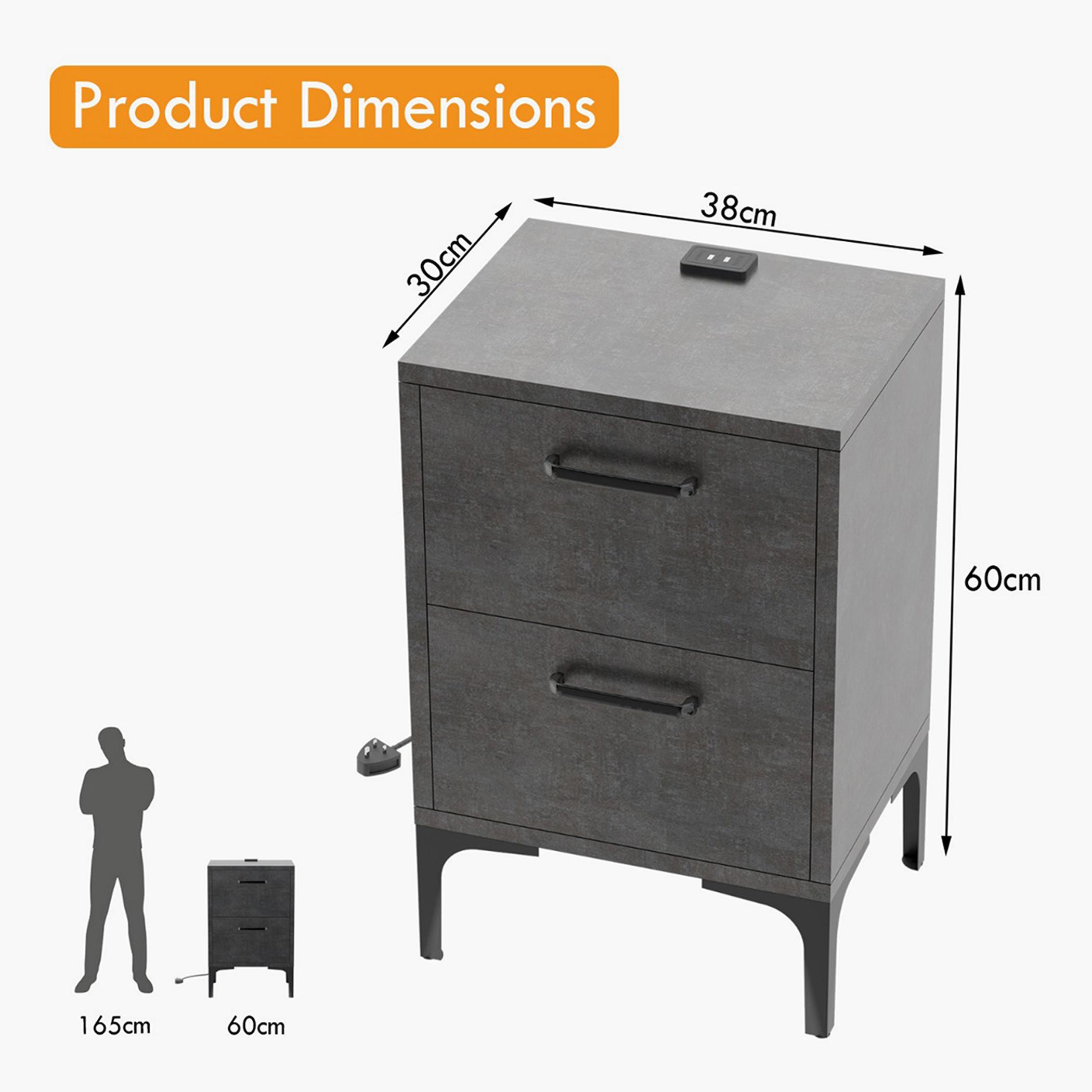 Modern Night Stand with USB Charger and 2 Storage Drawers - 38x30x60 cm-furniture-bedroom-nightstands-image-5
