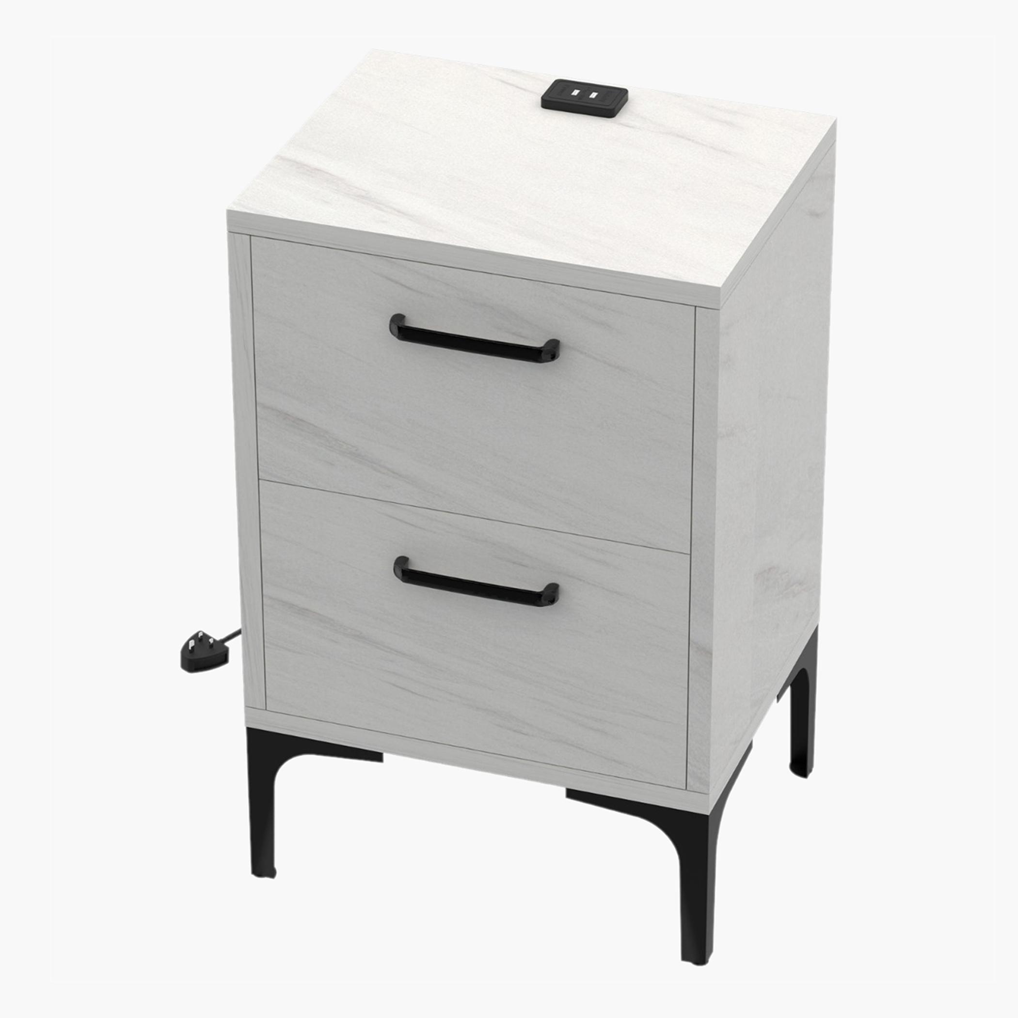 Wooden Top Nightstand with USB Port - 38x30x60 cm-furniture-bedroom-nightstands-image-1