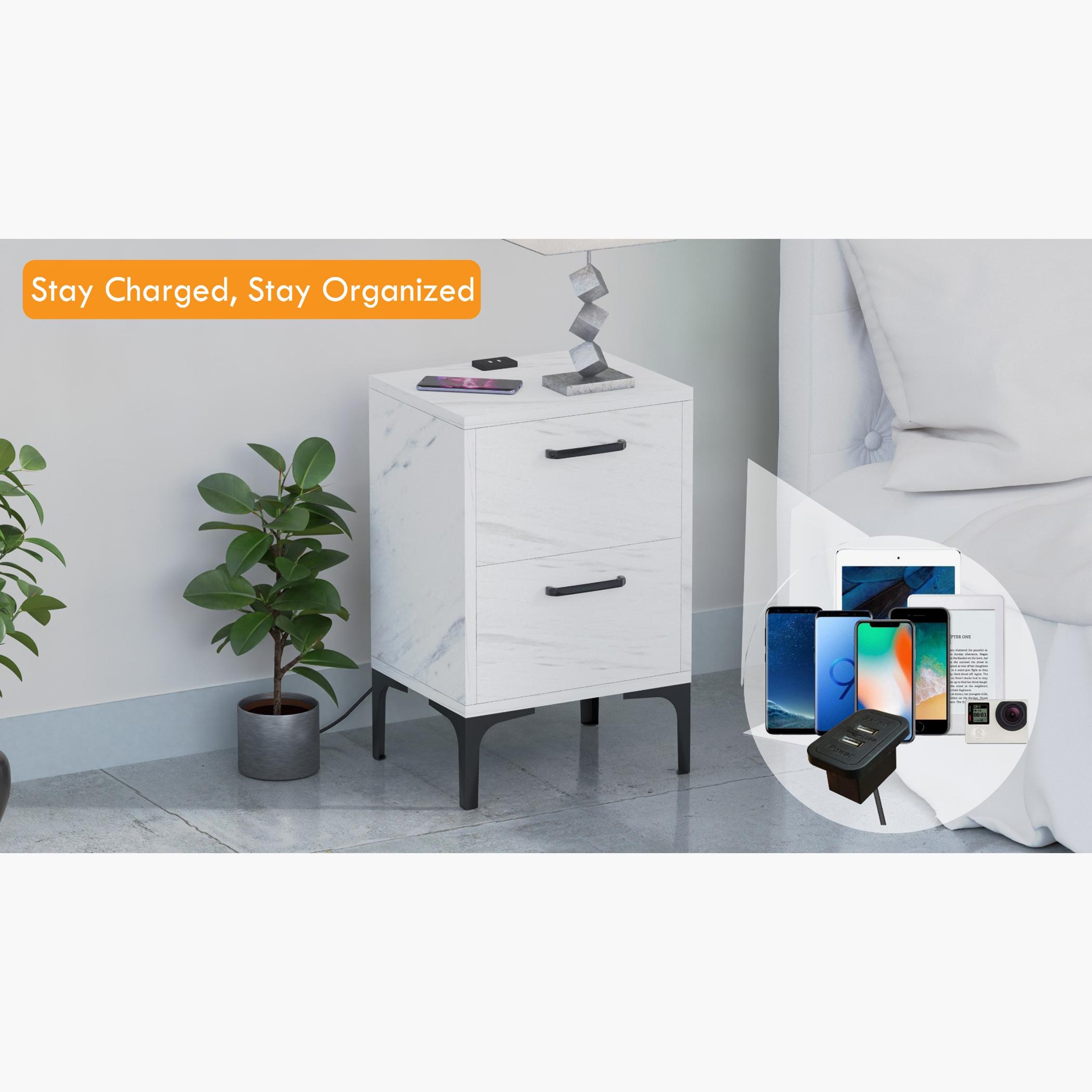Wooden Top Nightstand with USB Port - 38x30x60 cm-furniture-bedroom-nightstands-image-2