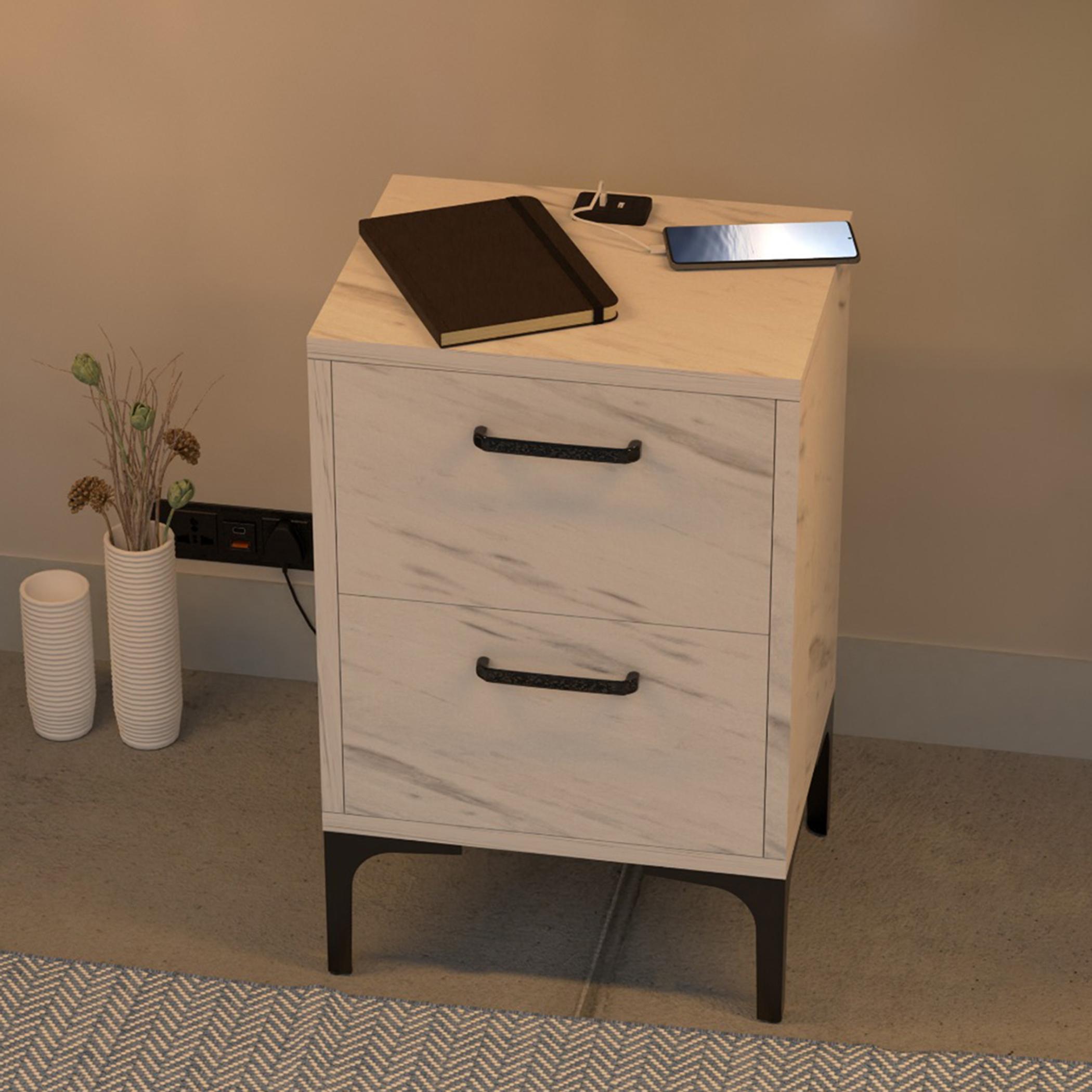 Wooden Top Nightstand with USB Port - 38x30x60 cm-furniture-bedroom-nightstands-image-3