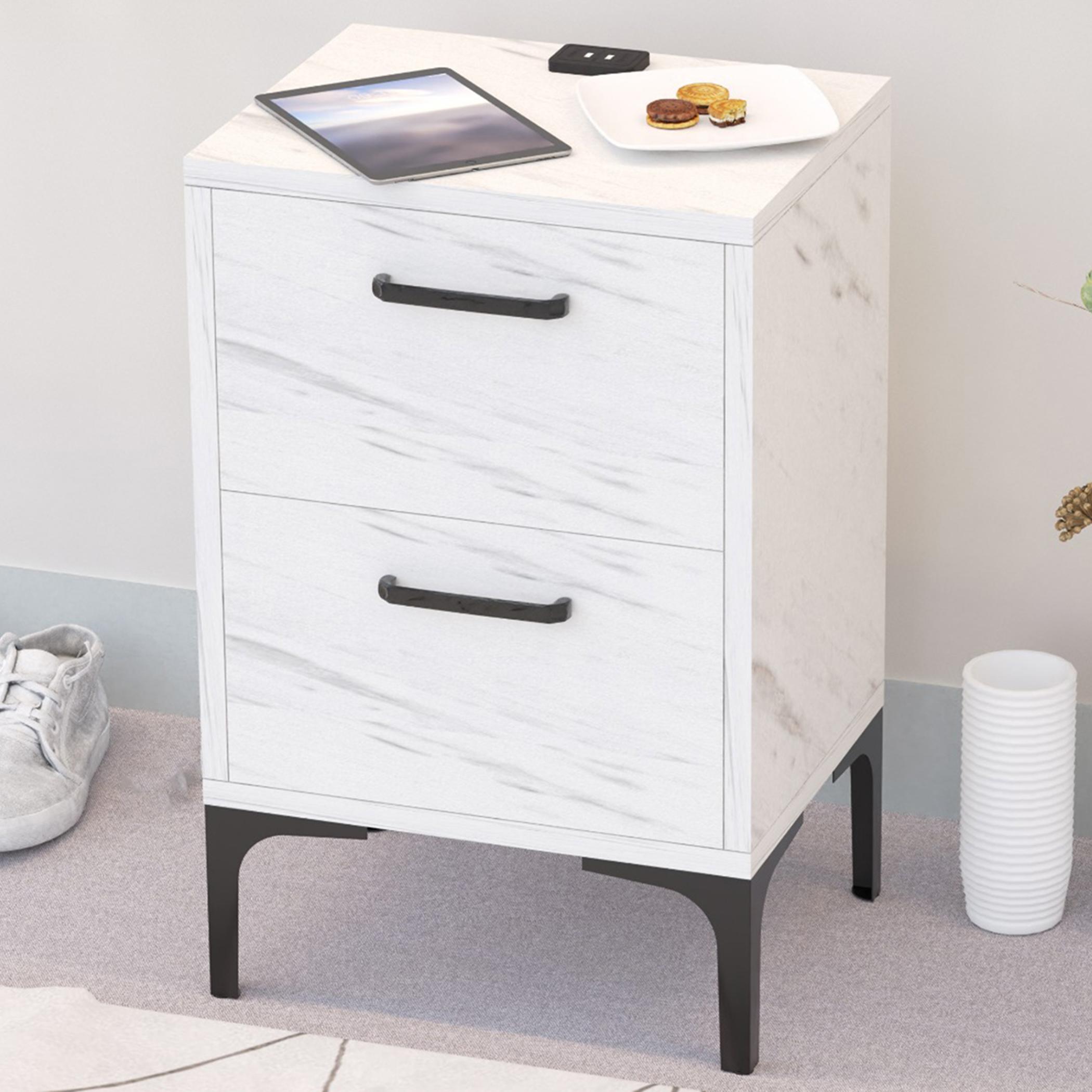Wooden Top Nightstand with USB Port - 38x30x60 cm-furniture-bedroom-nightstands-image-4