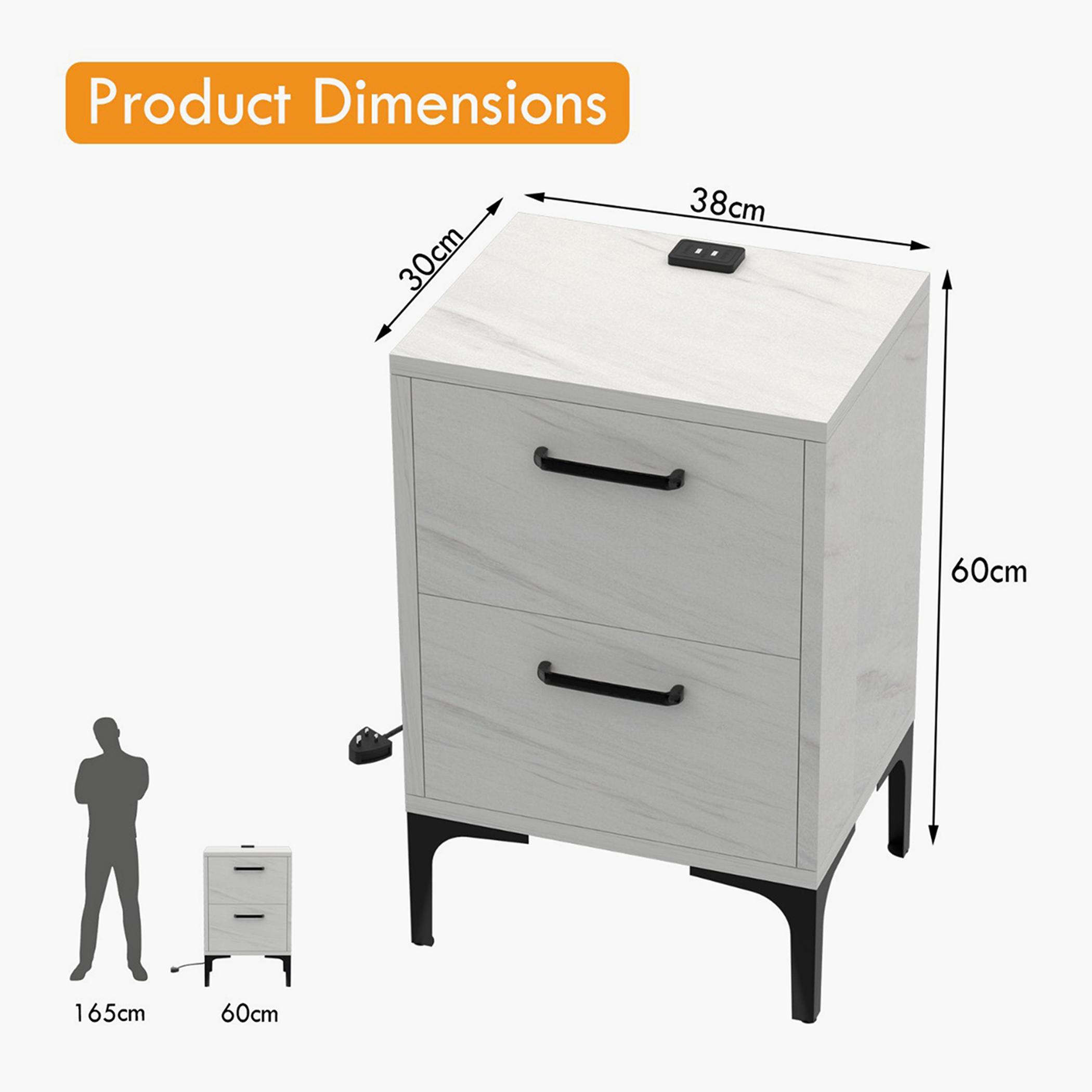 Wooden Top Nightstand with USB Port - 38x30x60 cm-furniture-bedroom-nightstands-image-5