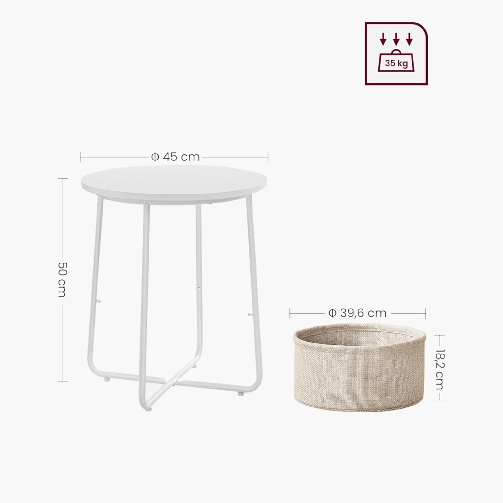 Vasagle Modern Side Table with Fabric Basket - 45x45x50 cm-furniture-livingroom-sideandendtables-image-2