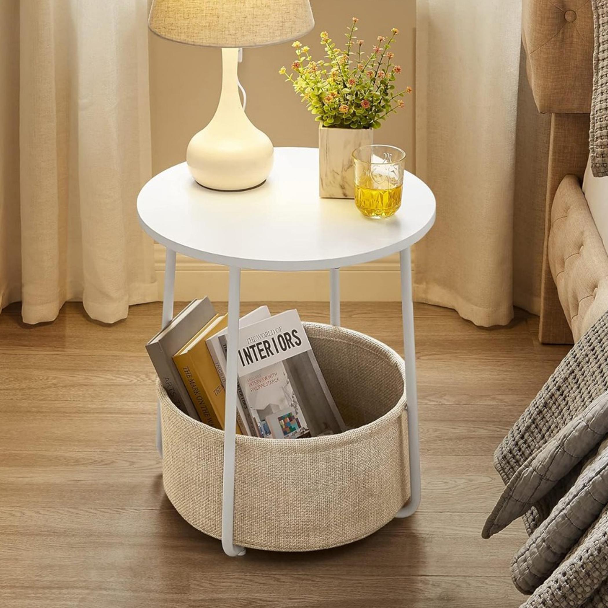 Vasagle Modern Side Table with Fabric Basket - 45x45x50 cm-furniture-livingroom-sideandendtables-image-4