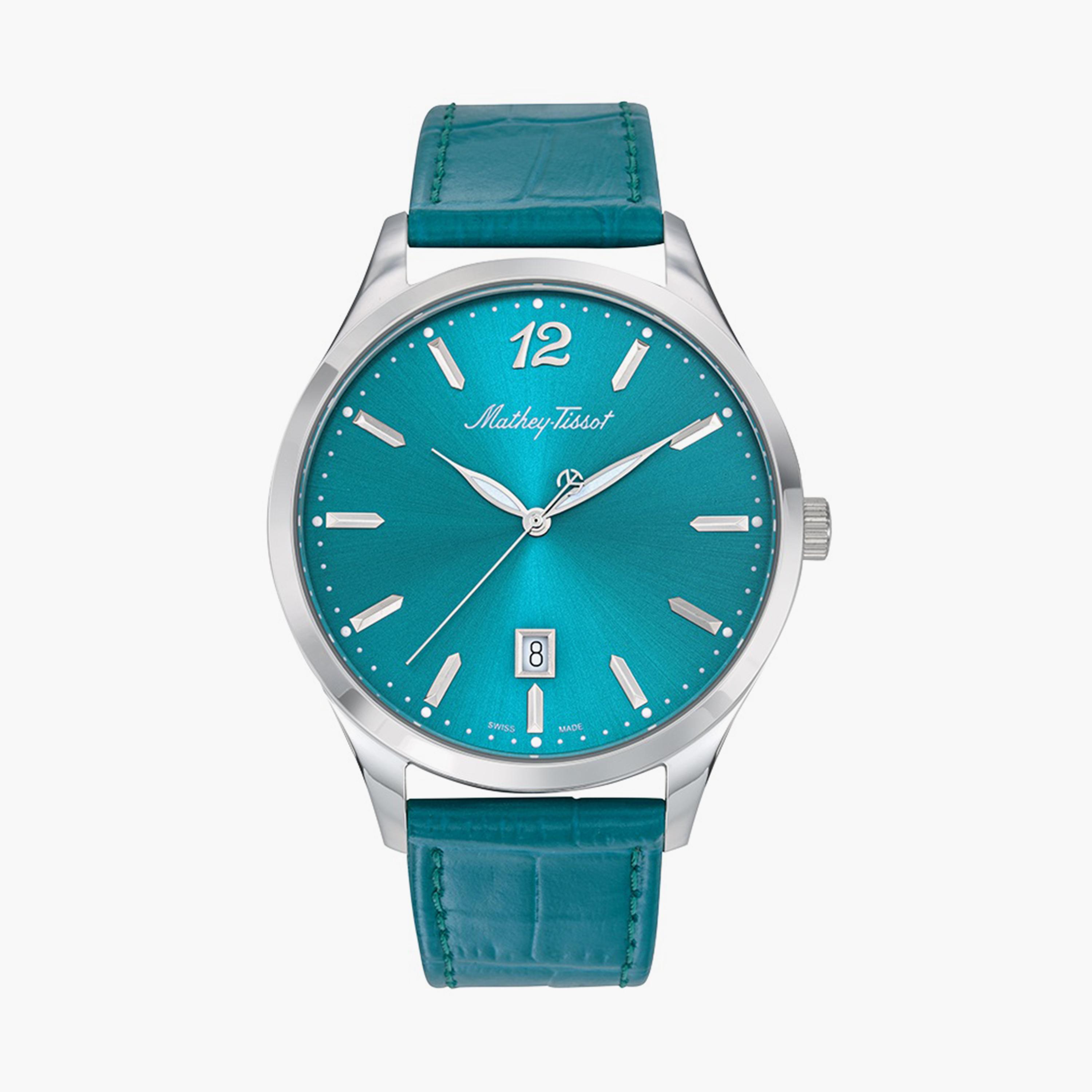 ماثي تيسوت- ساعة للرجال 42 مم تناظرية بسوار جلدي - أخضر-men-watchesandjewellery-watches-image-1