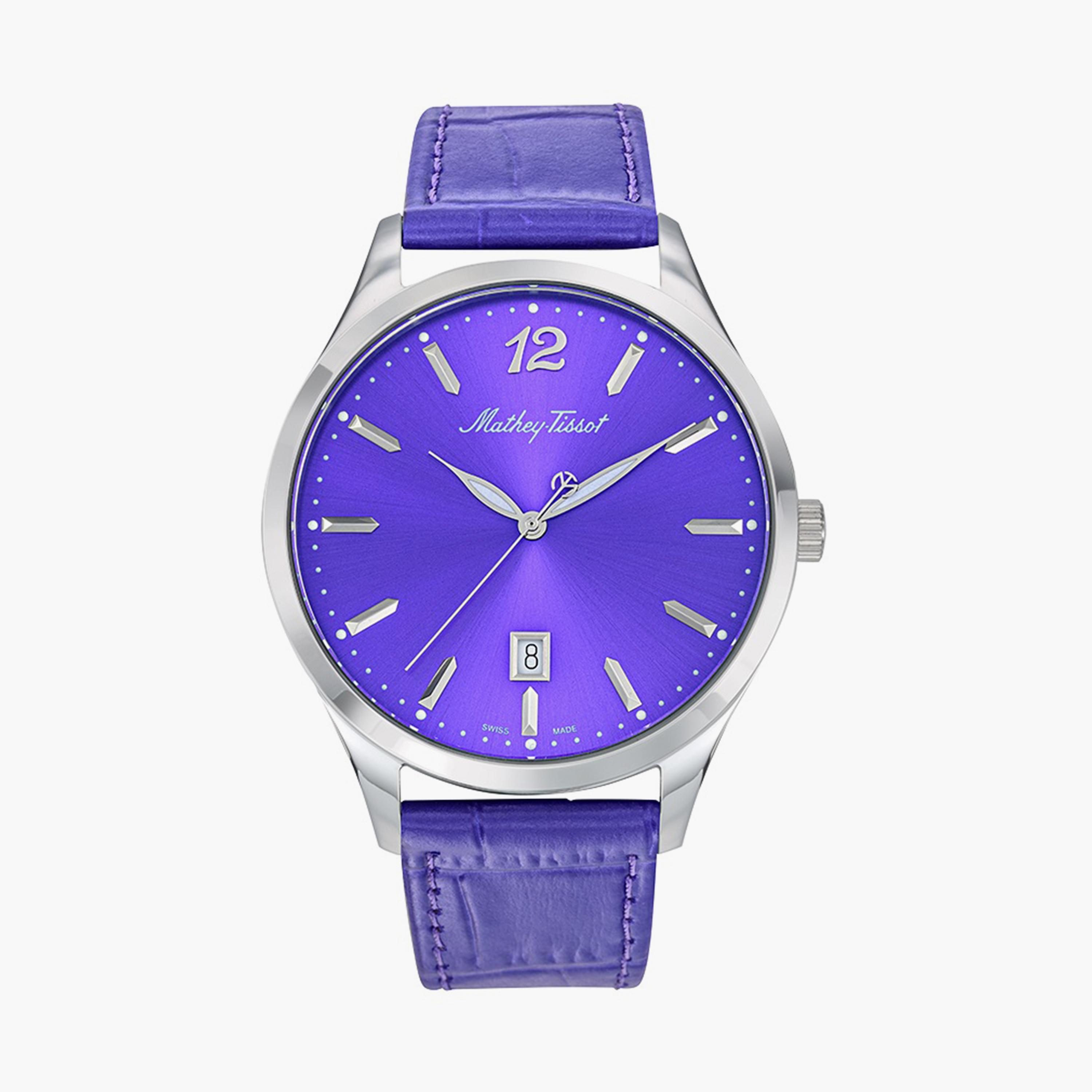 ماثي تيسوت- ساعة للرجال بسوار جلدي أرجواني 42 مم تناظرية-men-watchesandjewellery-watches-image-1