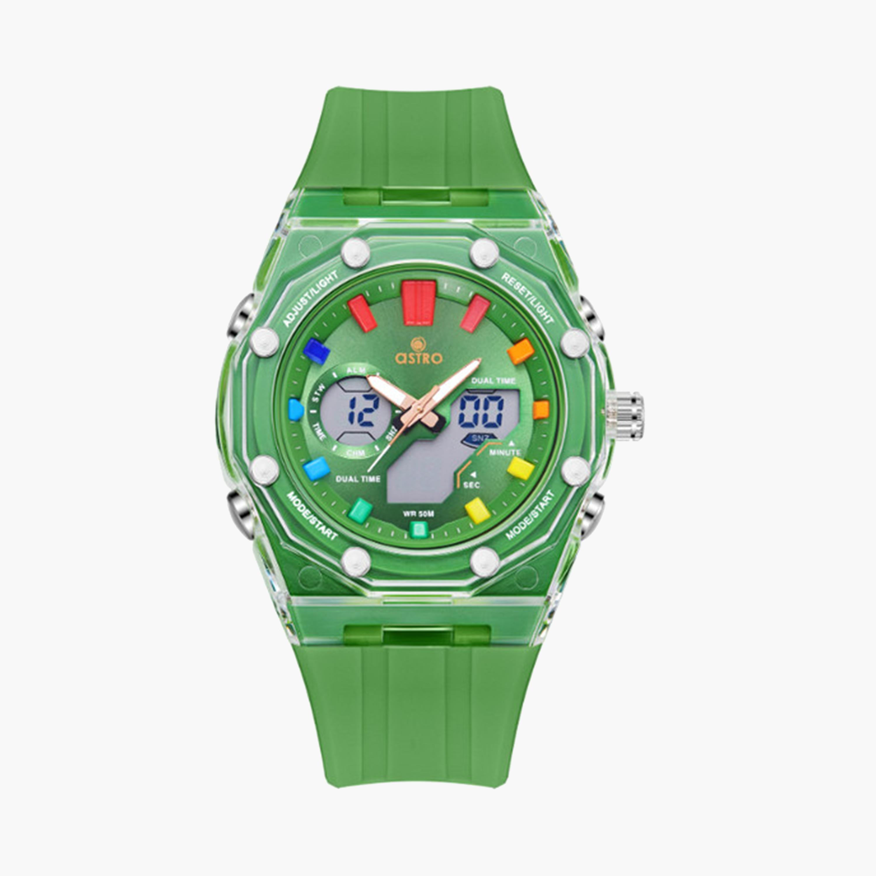 أسترو- ساعة أطفال تناظري-رقمي 44 ملم خضراء بحزام سيليكون | A24801-PPGG-girls-accessories-watches-image-1