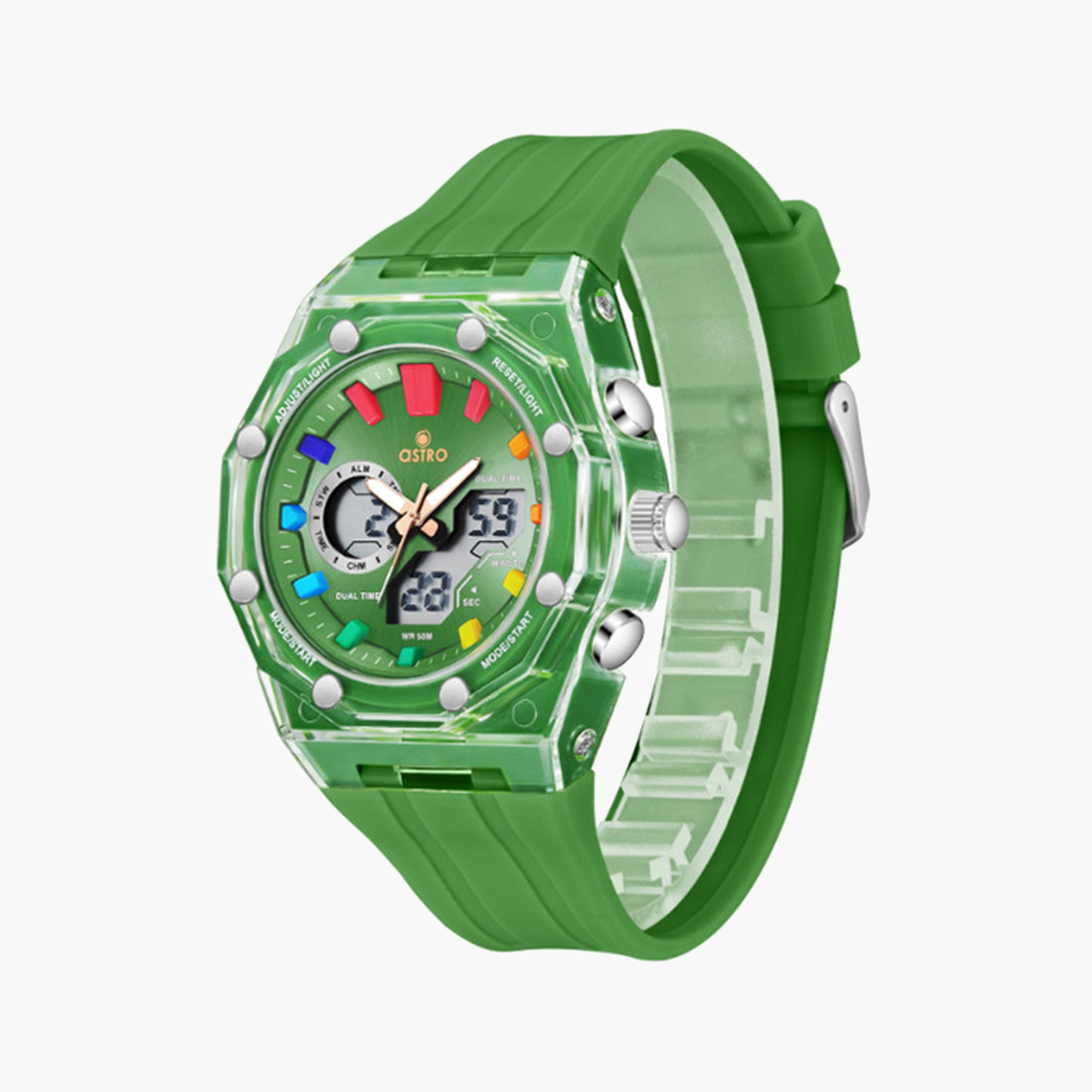 أسترو- ساعة أطفال تناظري-رقمي 44 ملم خضراء بحزام سيليكون | A24801-PPGG-girls-accessories-watches-image-3