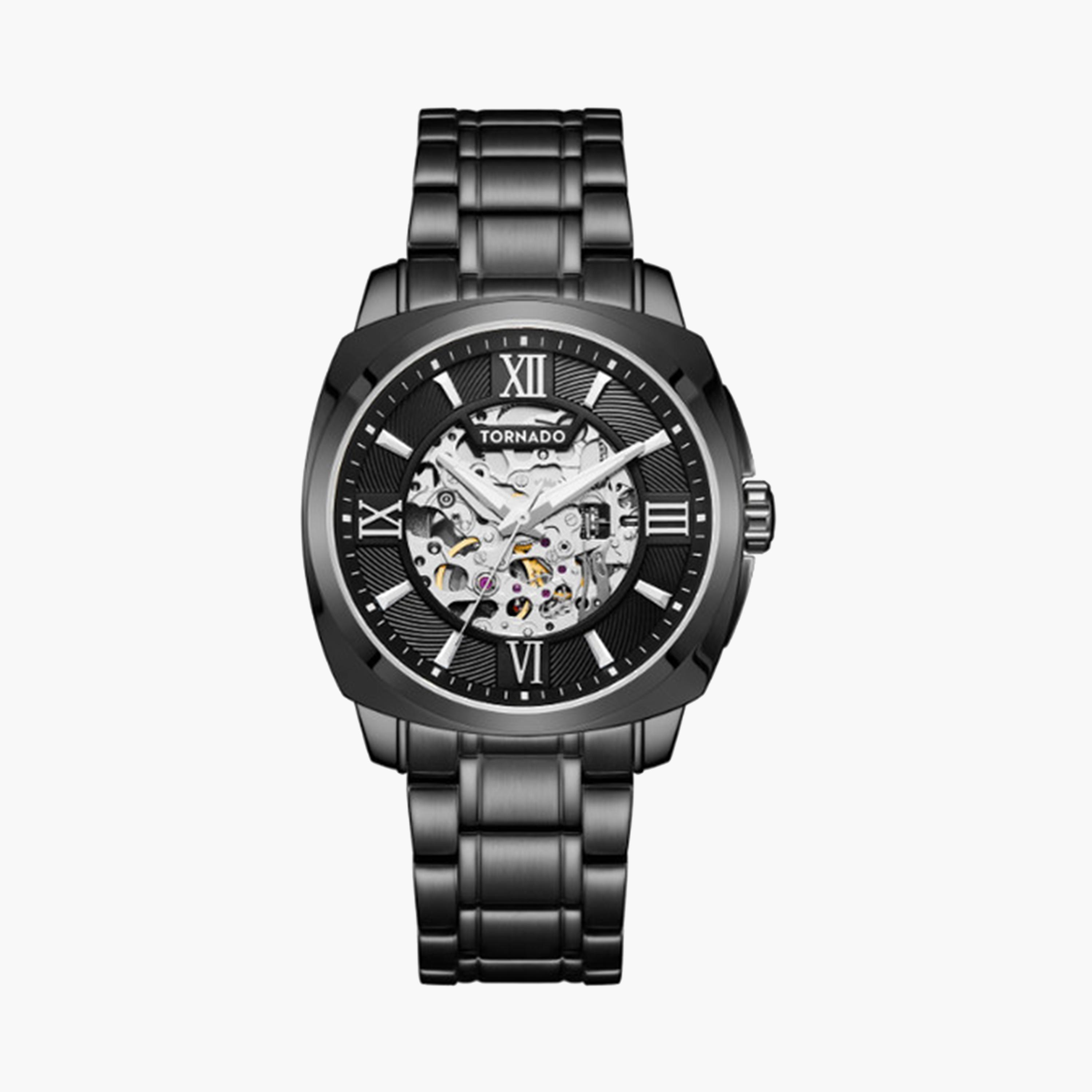 تورنادو- ساعة  للرجال 42 مم أوتوماتيكية سوداء بسوار ستانلس ستيل | T7316-BBBBW-men-watchesandjewellery-watches-image-1