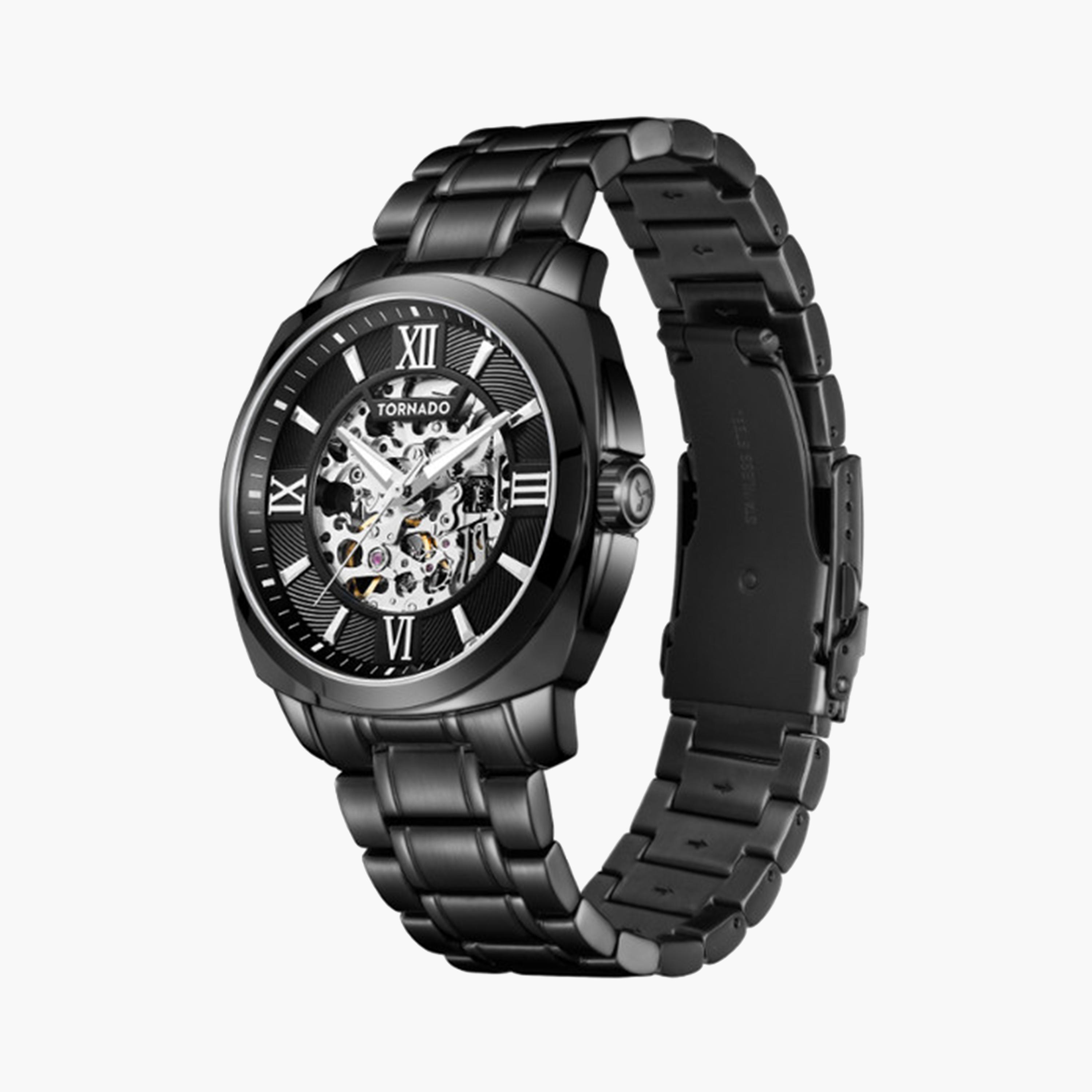 تورنادو- ساعة  للرجال 42 مم أوتوماتيكية سوداء بسوار ستانلس ستيل | T7316-BBBBW-men-watchesandjewellery-watches-image-2