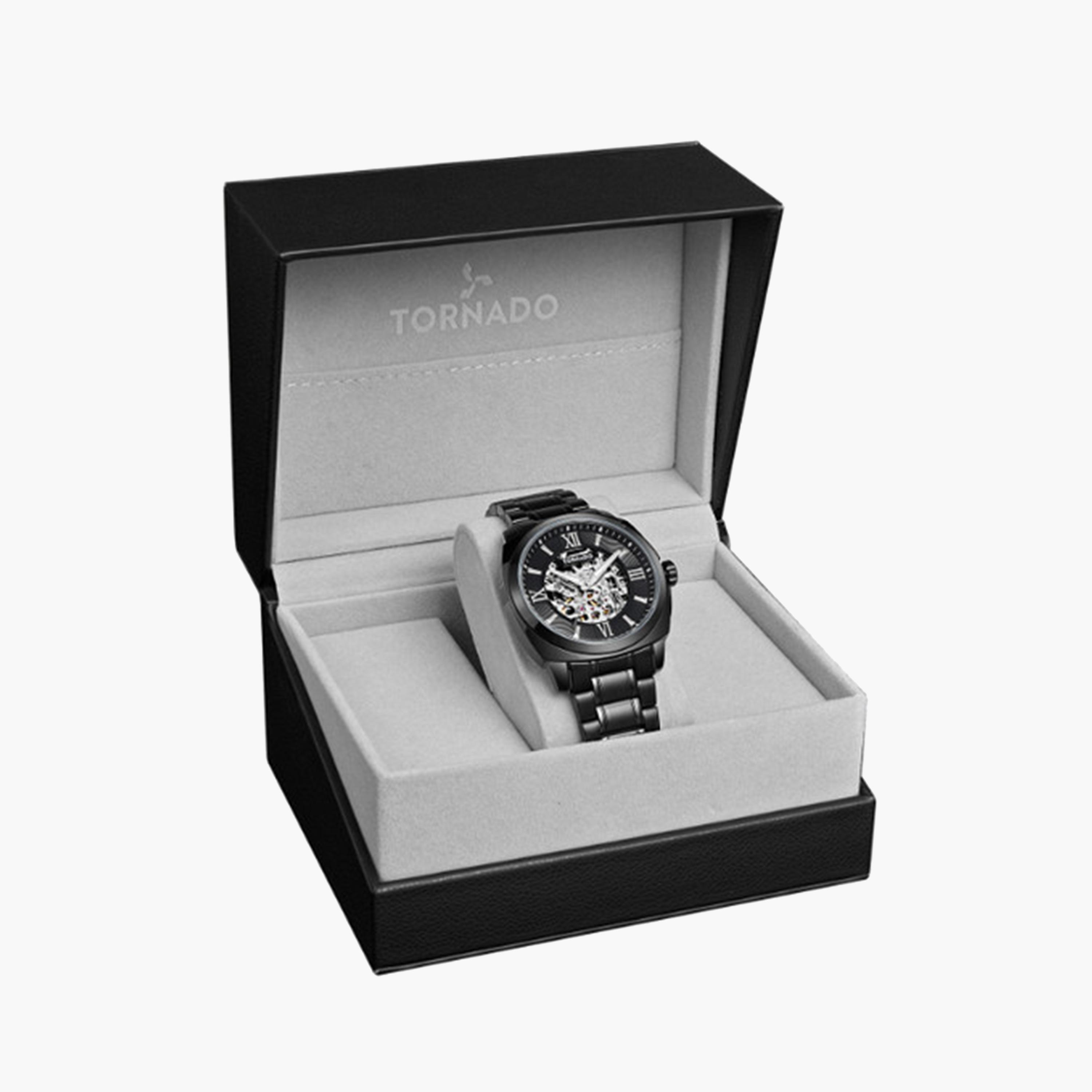 تورنادو- ساعة  للرجال 42 مم أوتوماتيكية سوداء بسوار ستانلس ستيل | T7316-BBBBW-men-watchesandjewellery-watches-image-4