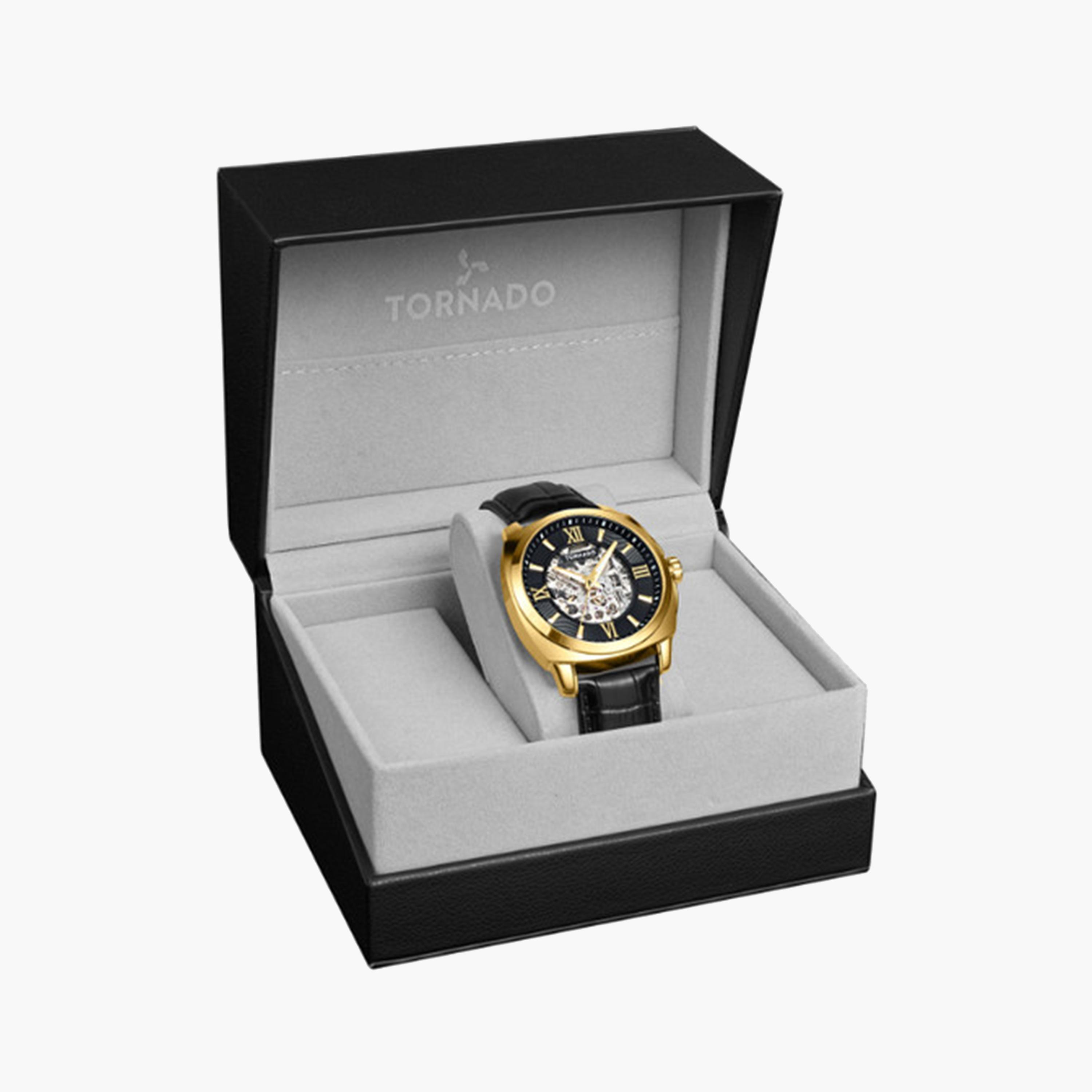 Tornado Men's 42 MM Black Automatic Leather Strap Watch | T7316-GLBB-men-watchesandjewellery-watches-image-4
