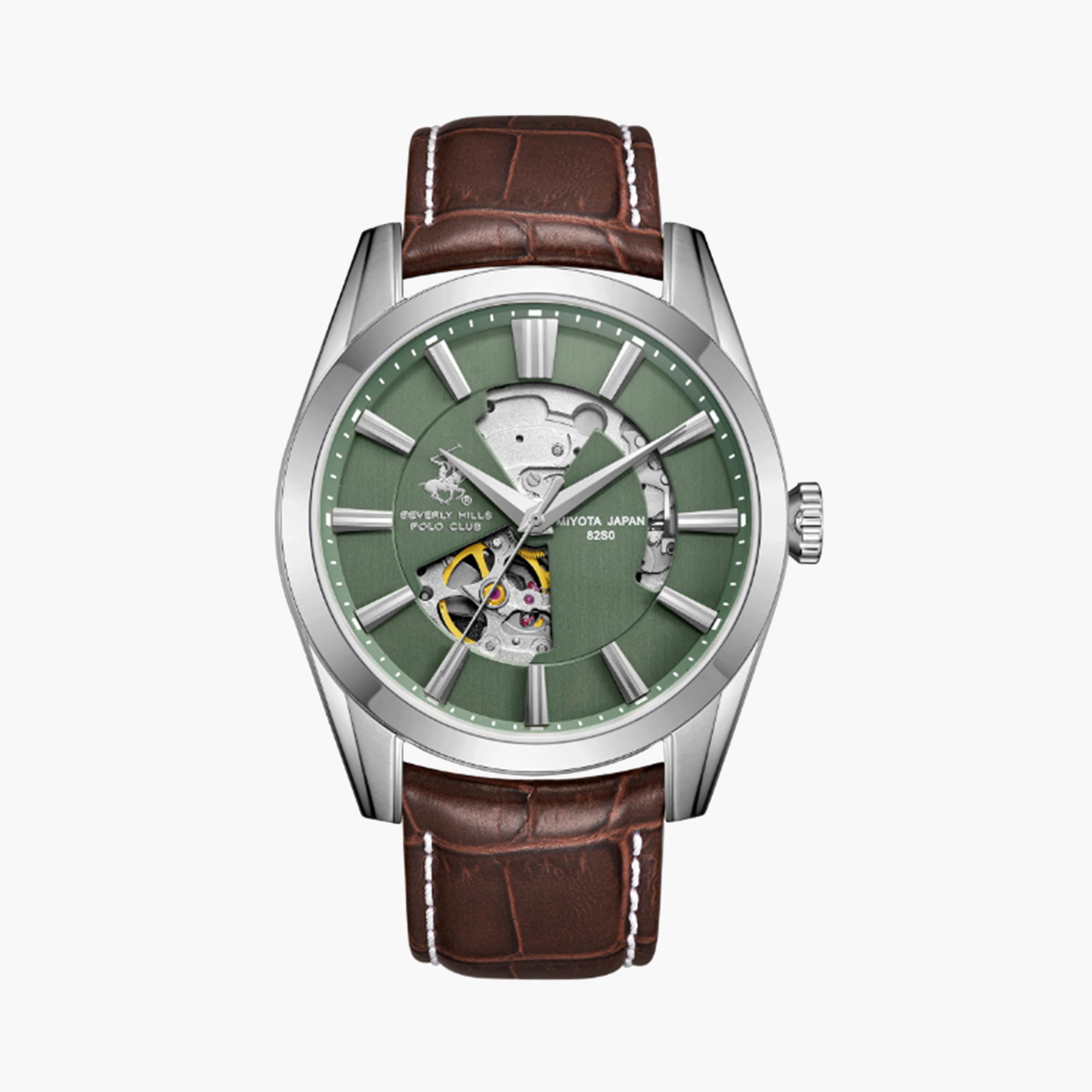 بيفرلي هيلز بولو كلوب- ساعة للرجال 44 ملم أوتوماتيكية بنية بحزام جلدي | BP3662X.374-men-watchesandjewellery-watches-image-1