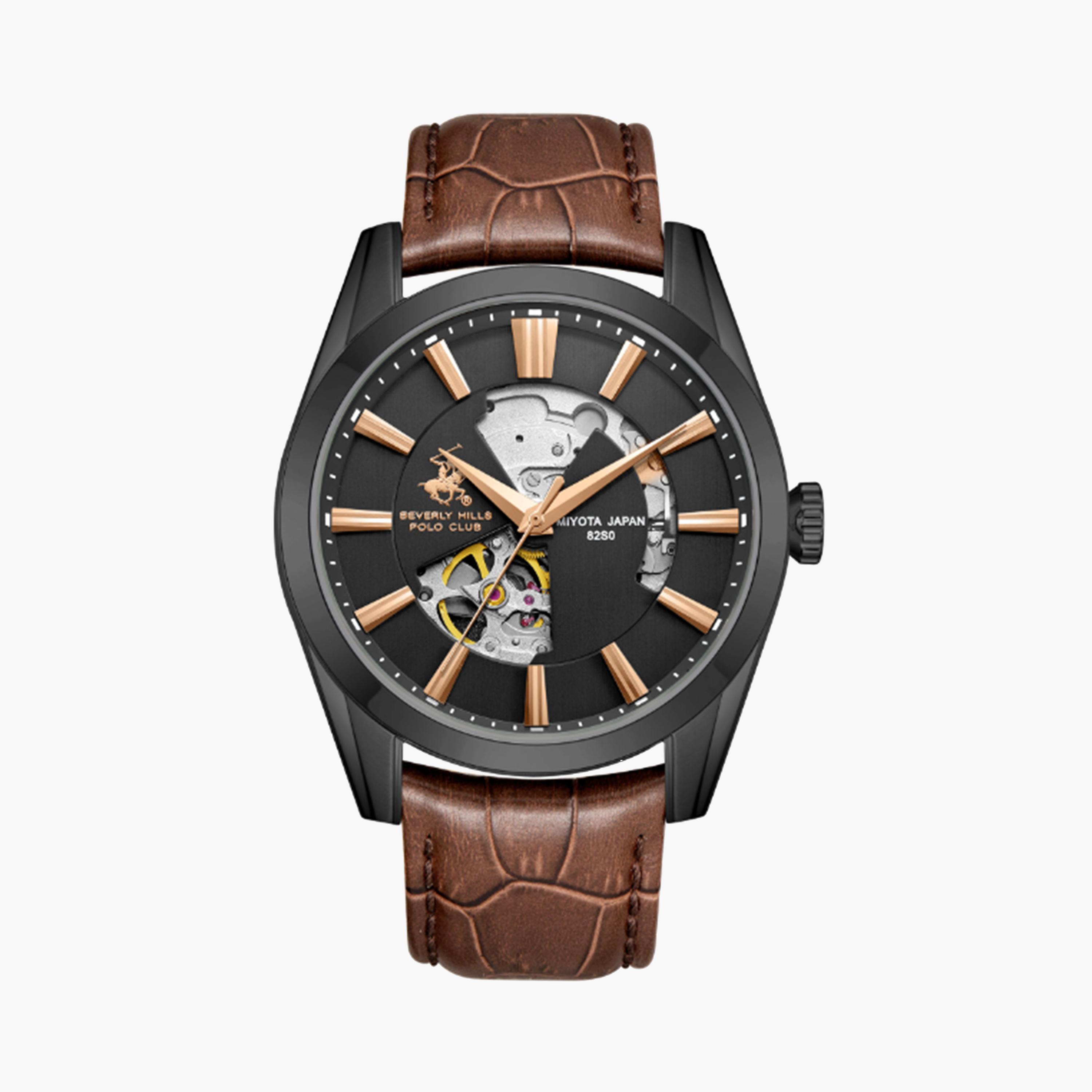 بيفرلي هيلز بولو كلوب- ساعة للرجال 44 ملم أوتوماتيكية بنية بحزام جلدي | BP3662X.652-men-watchesandjewellery-watches-image-1