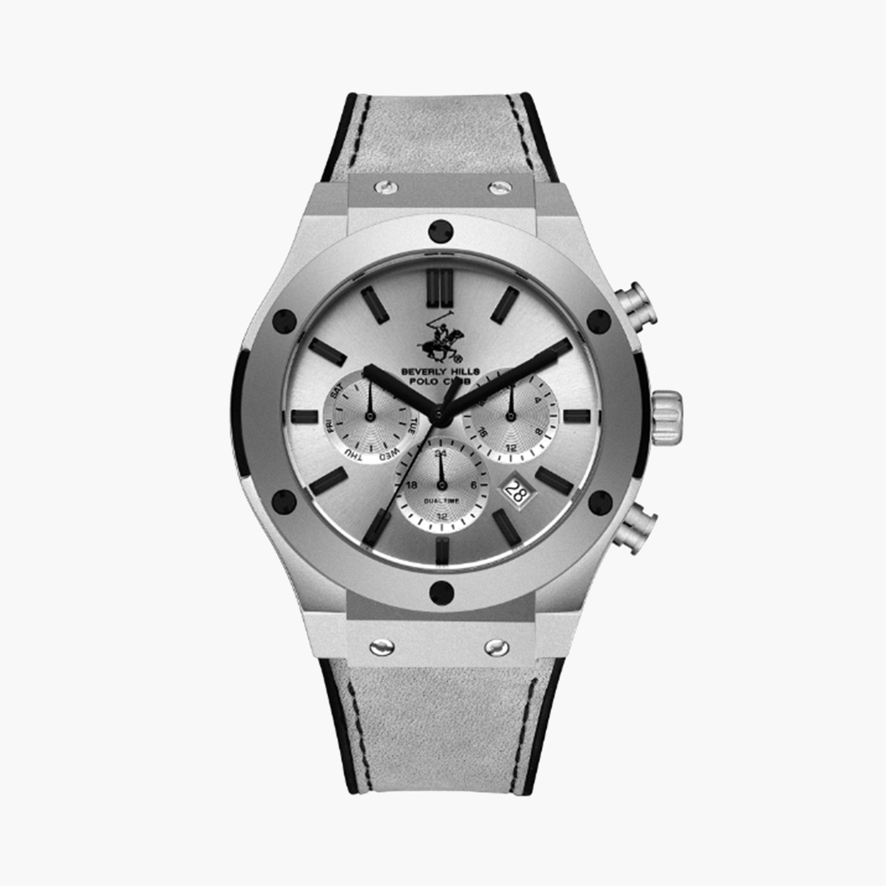 Beverly Hills Polo Club Men's 45 MM Grey Chronograph Leather Strap Watch | BP3690X.066-men-watchesandjewellery-watches-image-1