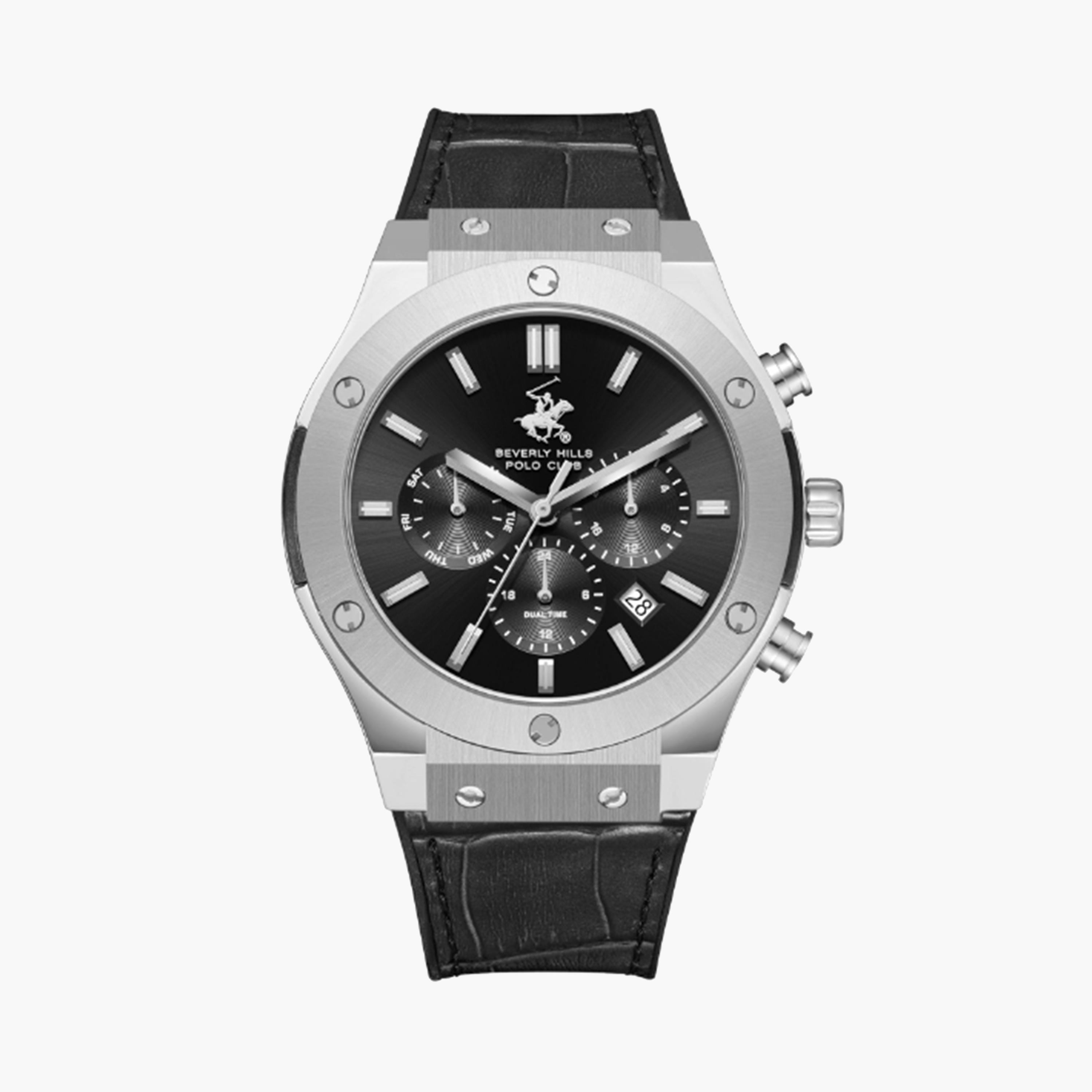 Beverly Hills Polo Club Men's 45 MM Grey Chronograph Leather Strap Watch | BP3690X.366-men-watchesandjewellery-watches-image-1