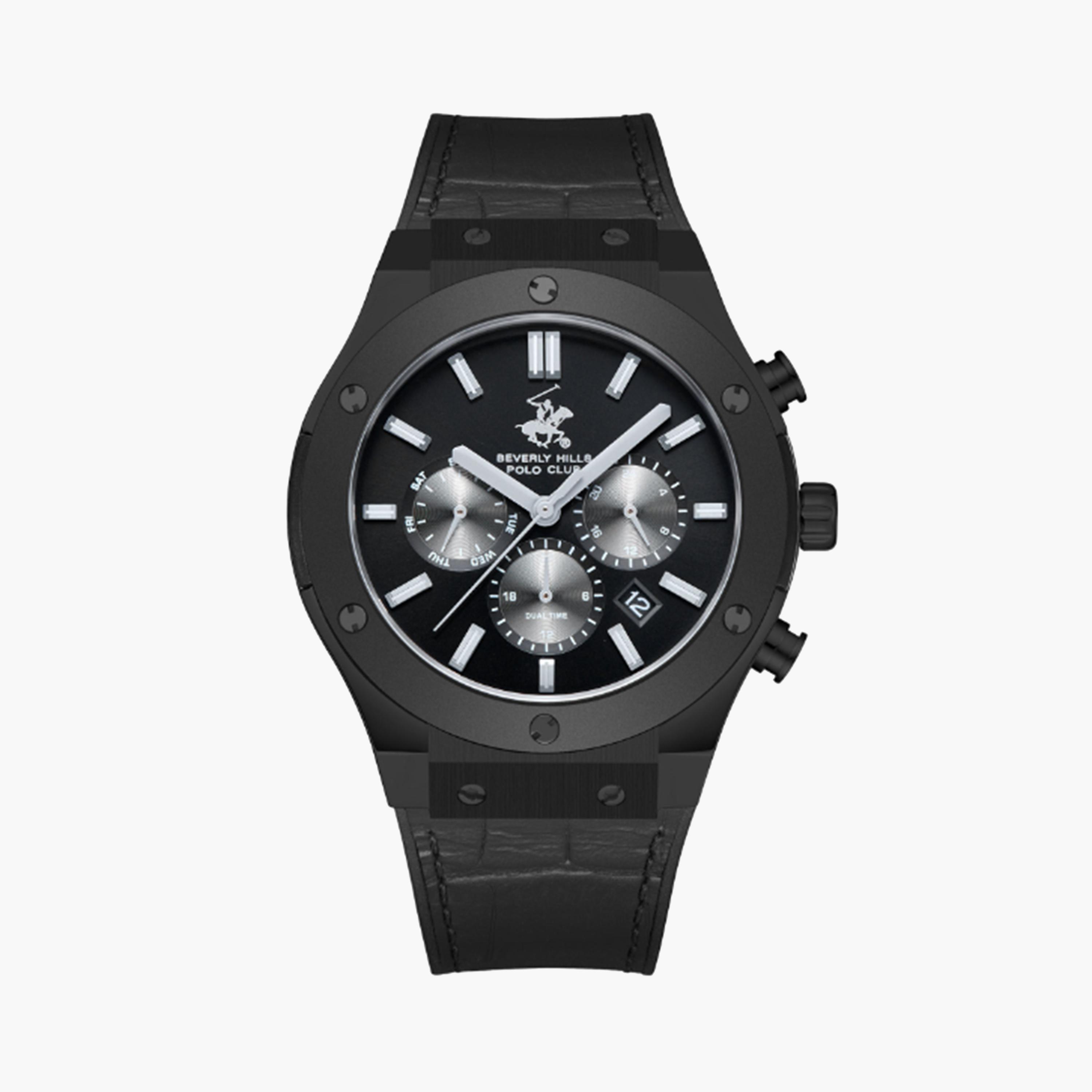 بيفرلي هيلز بولو كلوب- ساعة للرجال 45 ملم سوداء ساعة كرونوغراف بسوار جلدي | BP3690X.651-men-watchesandjewellery-watches-image-1