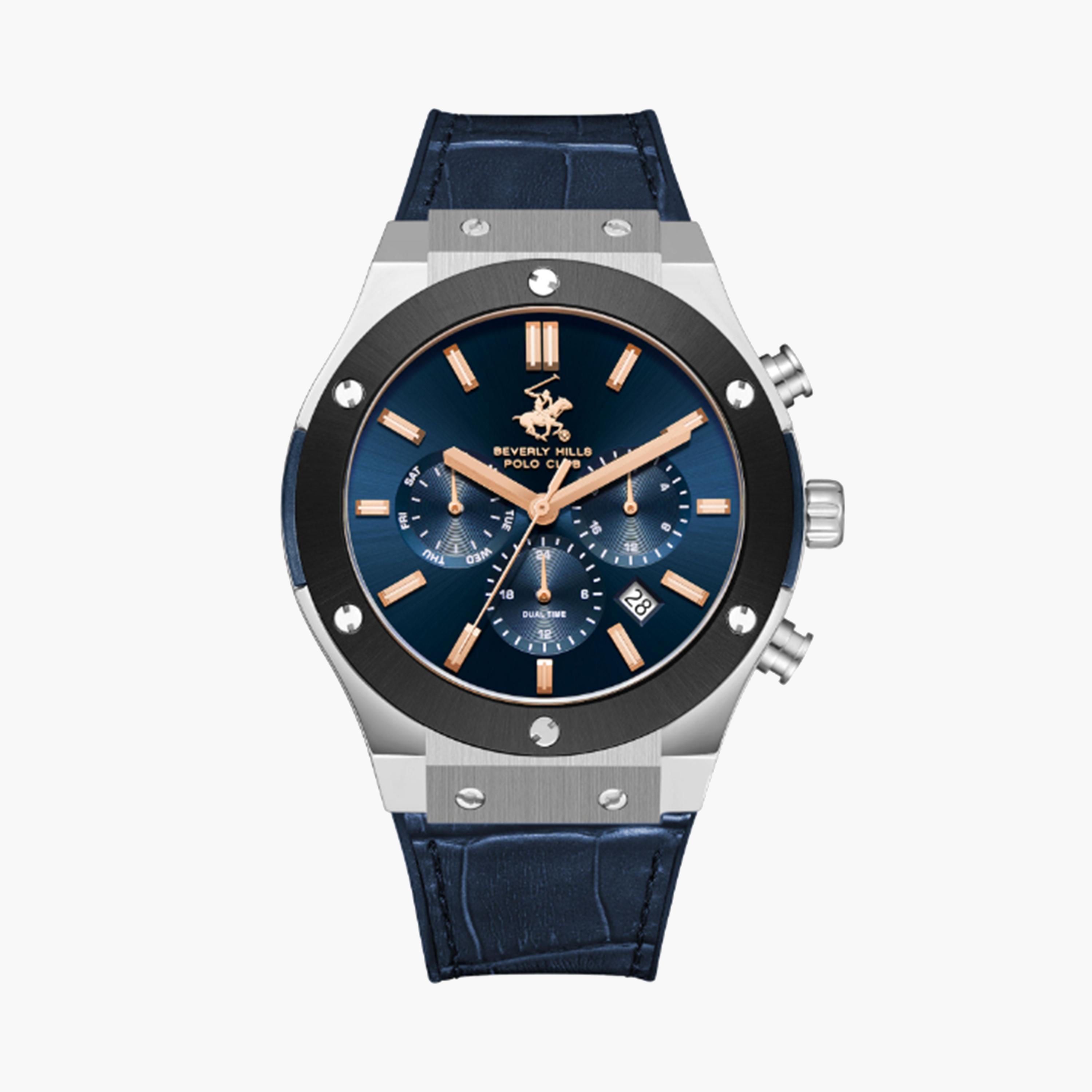 بيفرلي هيلز كلوب- ساعة كرونوغراف بسوار جلدي أزرق للرجال مقاس 45 مم | BP3690X.377-men-watchesandjewellery-watches-image-1