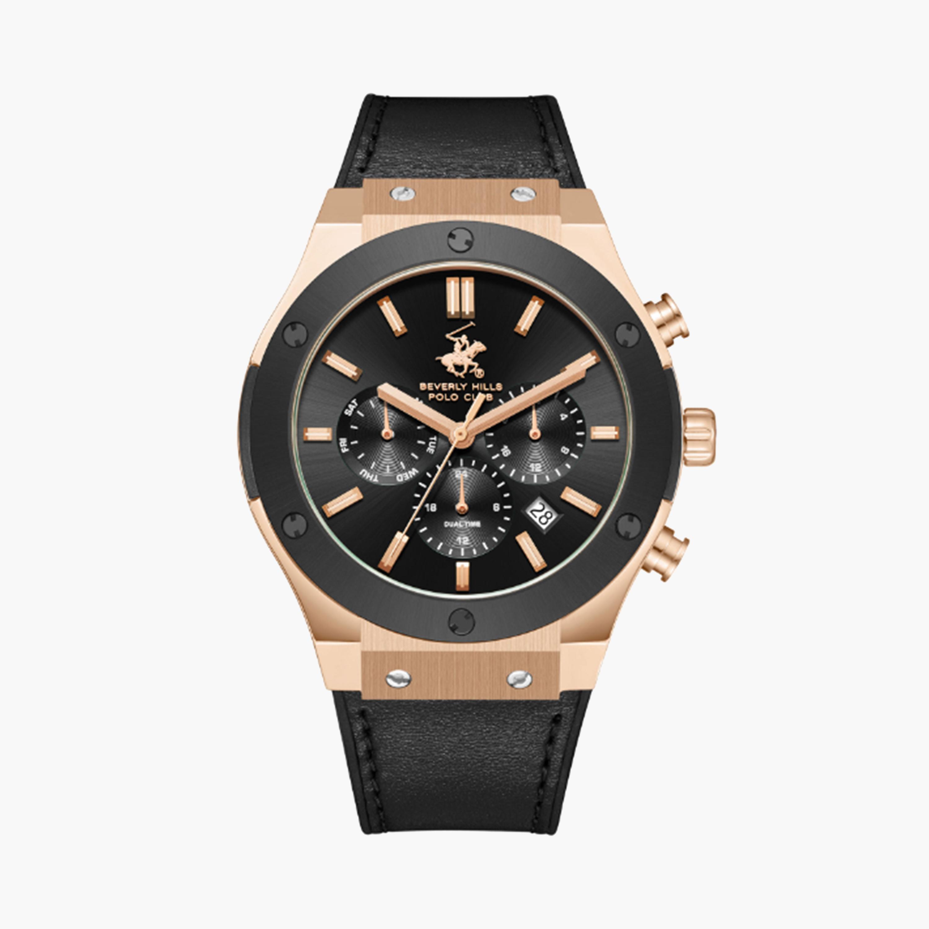 بيفرلي هيلز بولو كلوب- ساعة للرجال 45 ملم سوداء ساعة كرونوغراف بسوار جلدي | BP3690X.451-men-watchesandjewellery-watches-image-1