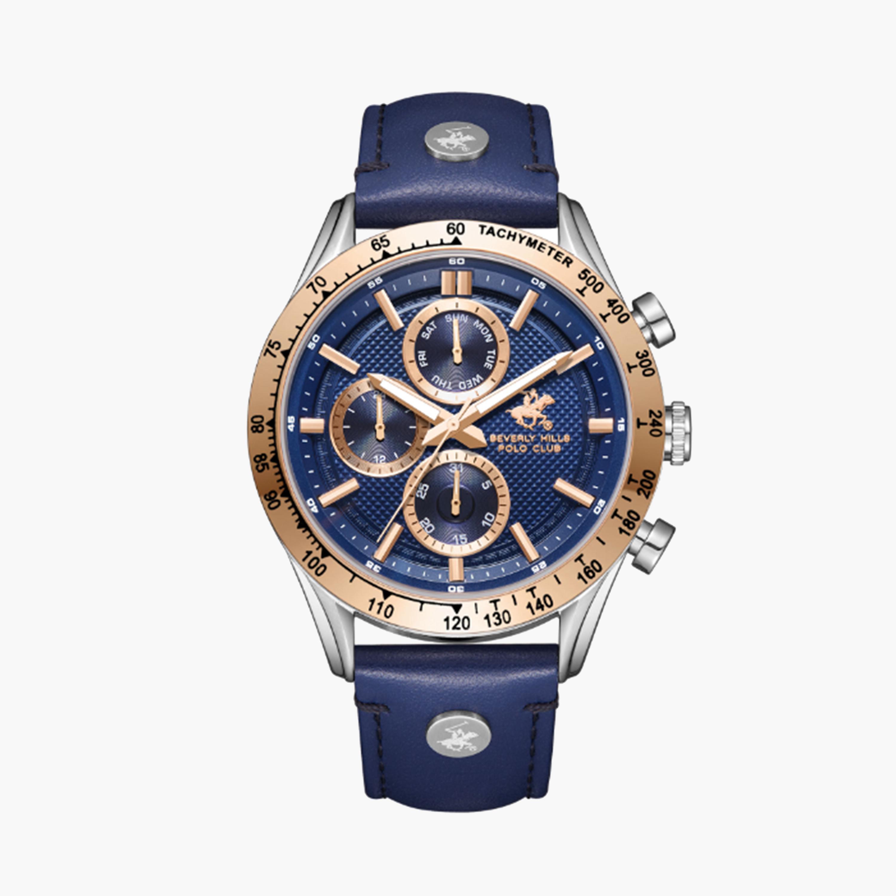 Beverly Hills Polo Club Men's 45 MM Blue Chronograph Leather Strap Watch | BP3659X.399-men-watchesandjewellery-watches-image-1