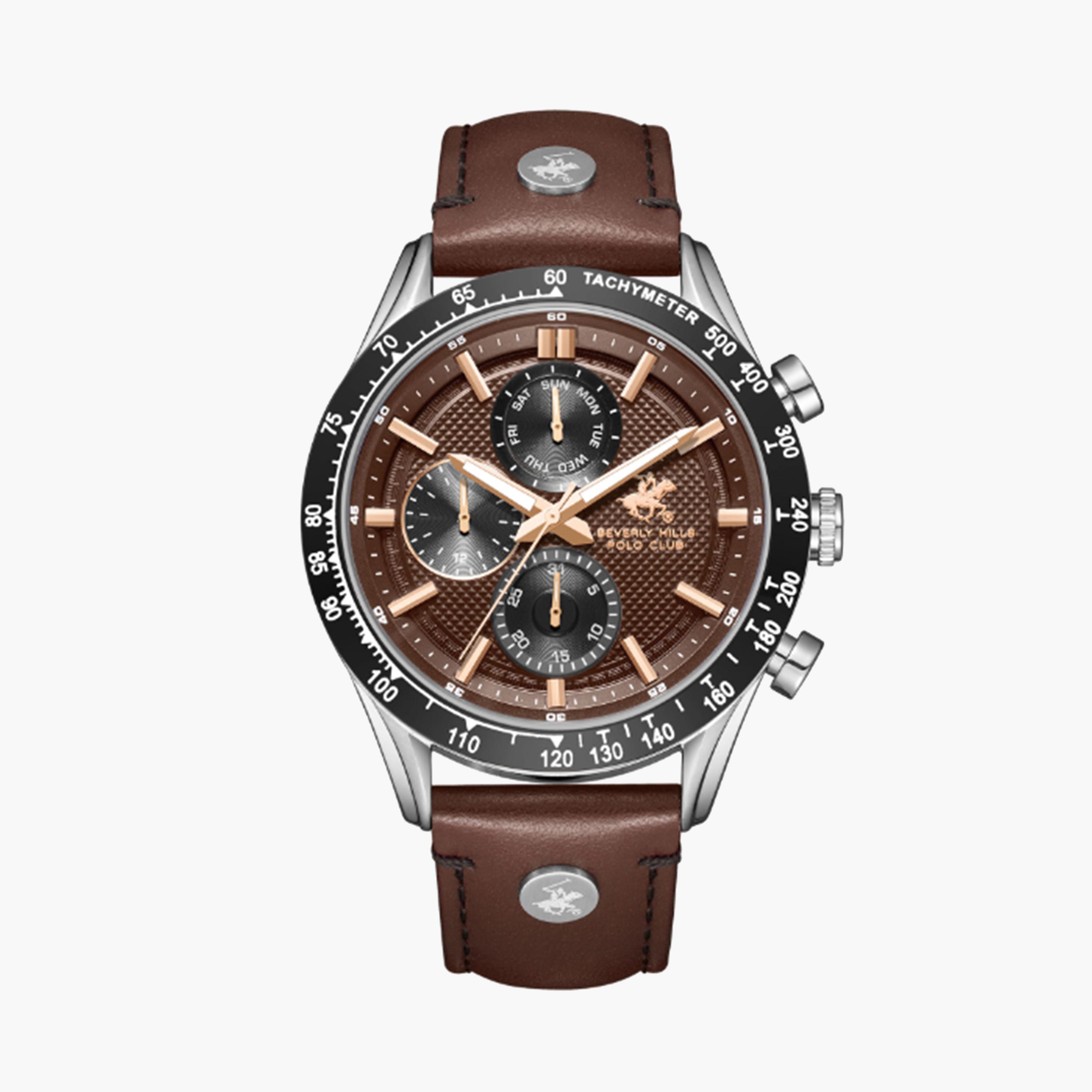 بيفرلي هيلز كلوب- ساعة كرونوغراف بسوار جلدي بني للرجال مقاس 45 مم | BP3659X.342-men-watchesandjewellery-watches-image-1