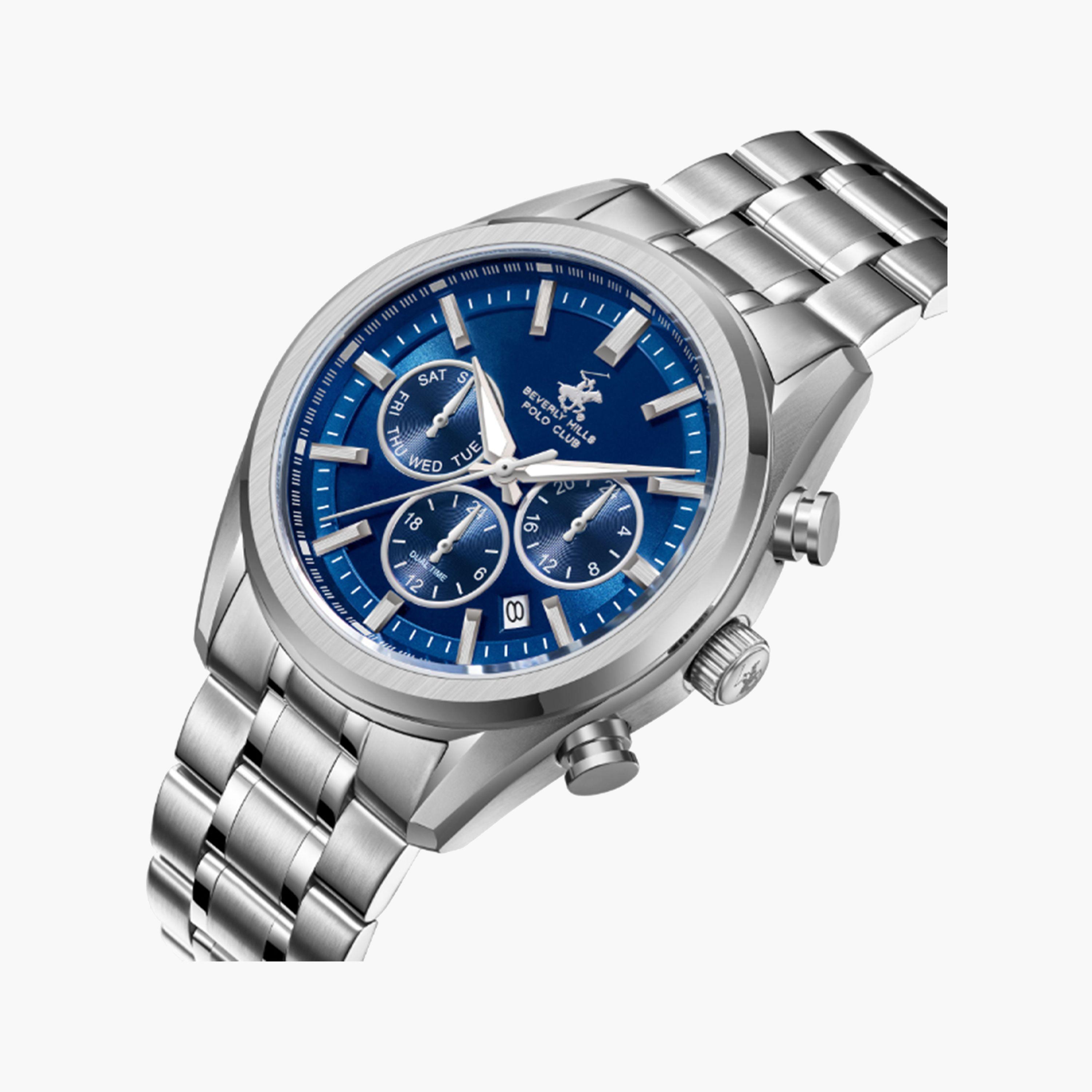 Beverly Hills Polo Club Men's 42 MM Silver Chronograph Metal Strap Watch | BP3698X.390-men-watchesandjewellery-watches-image-2