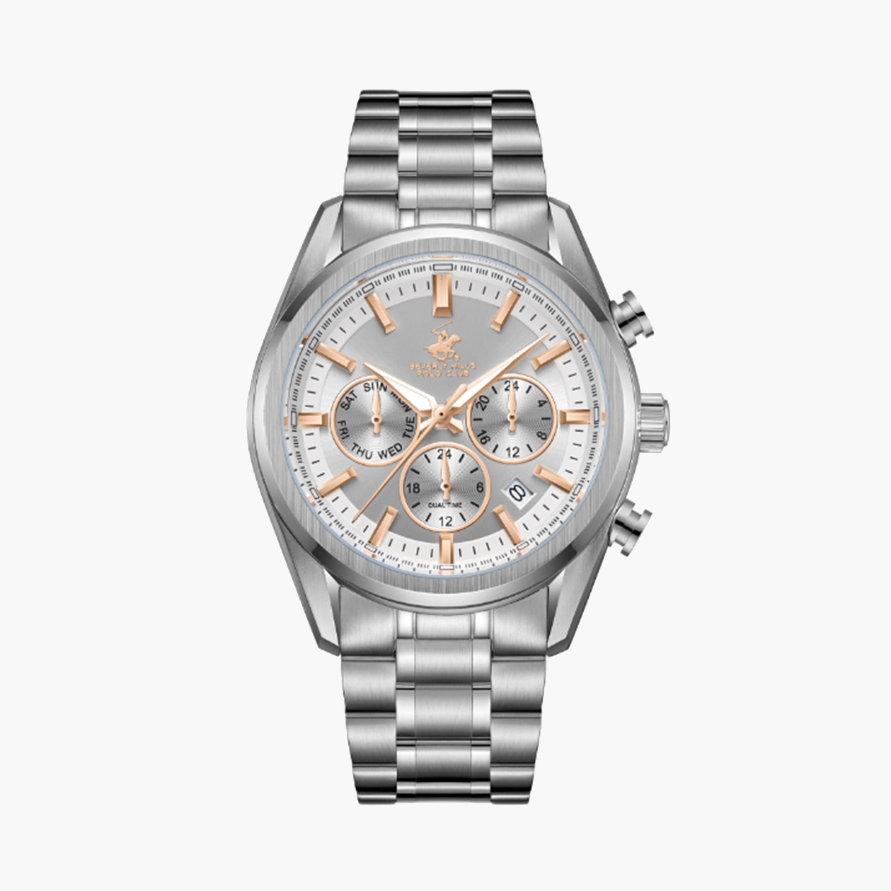 Beverly Hills Polo Club Men's 42 MM Silver Chronograph Metal Strap Watch | BP3698X.330-men-watchesandjewellery-watches-image-1