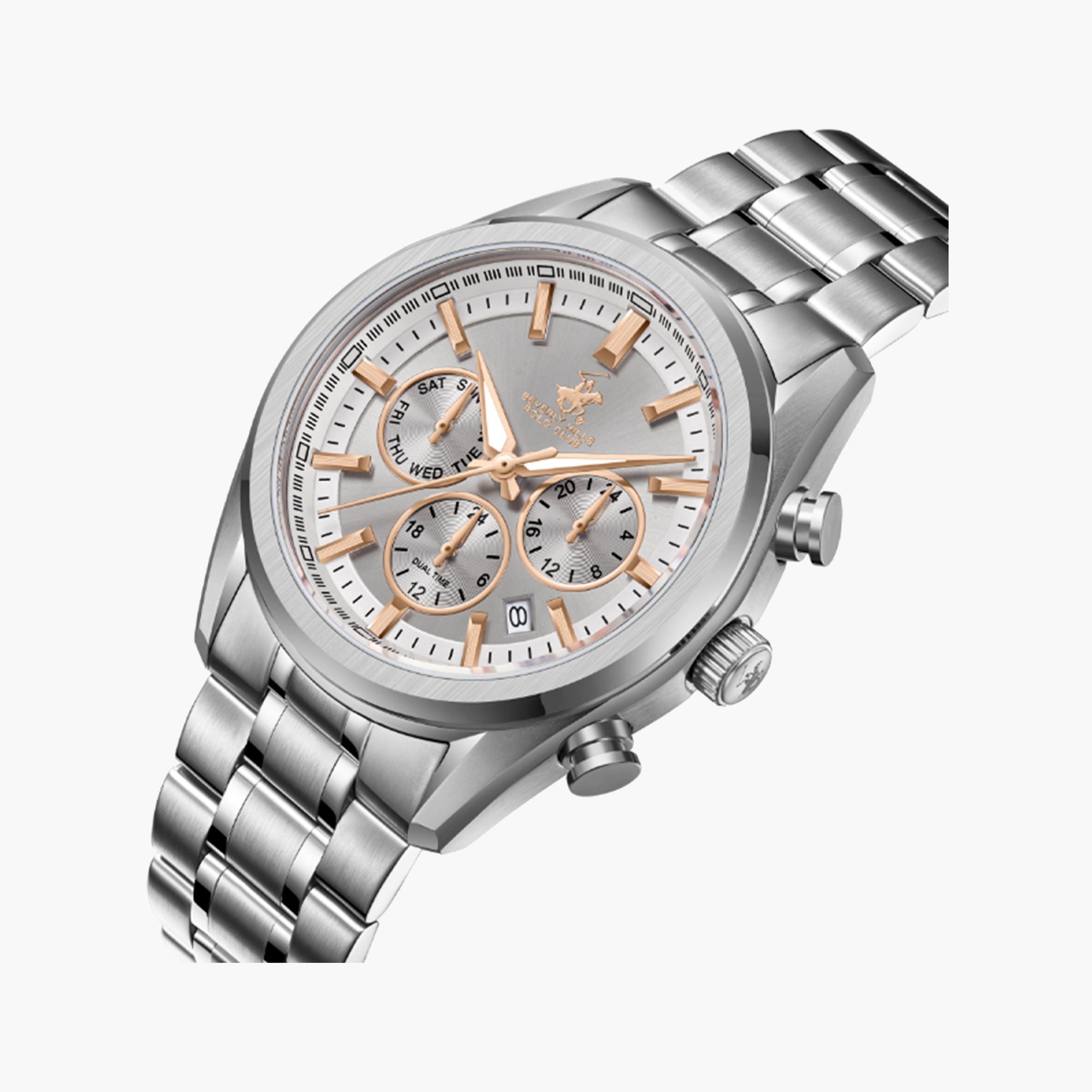 Beverly Hills Polo Club Men's 42 MM Silver Chronograph Metal Strap Watch | BP3698X.330-men-watchesandjewellery-watches-image-2