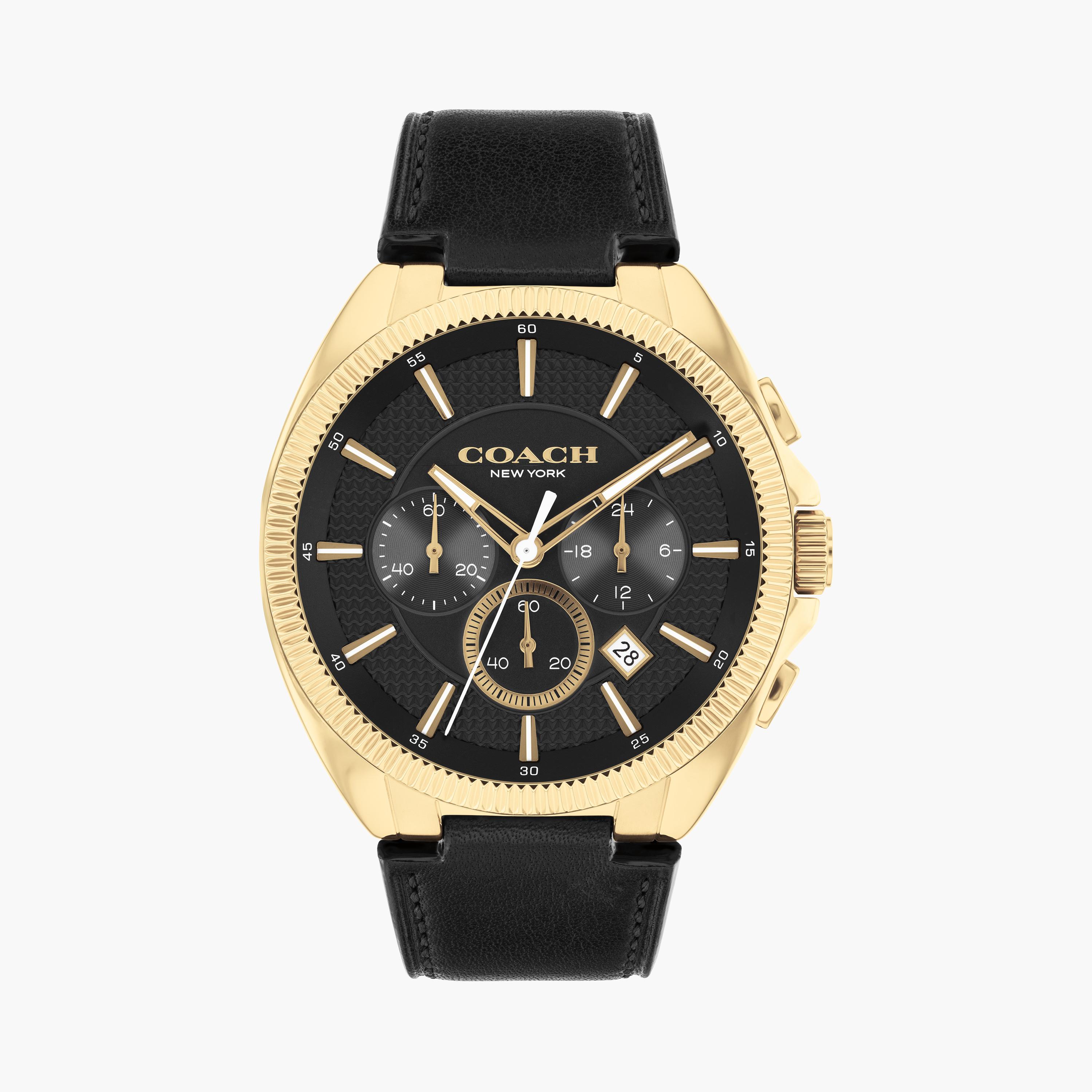 كوتش-  ساعة للرجال 44 مم كرونوغراف بسوار من الجلد لون الأسود | 14602684-men-watchesandjewellery-watches-image-1