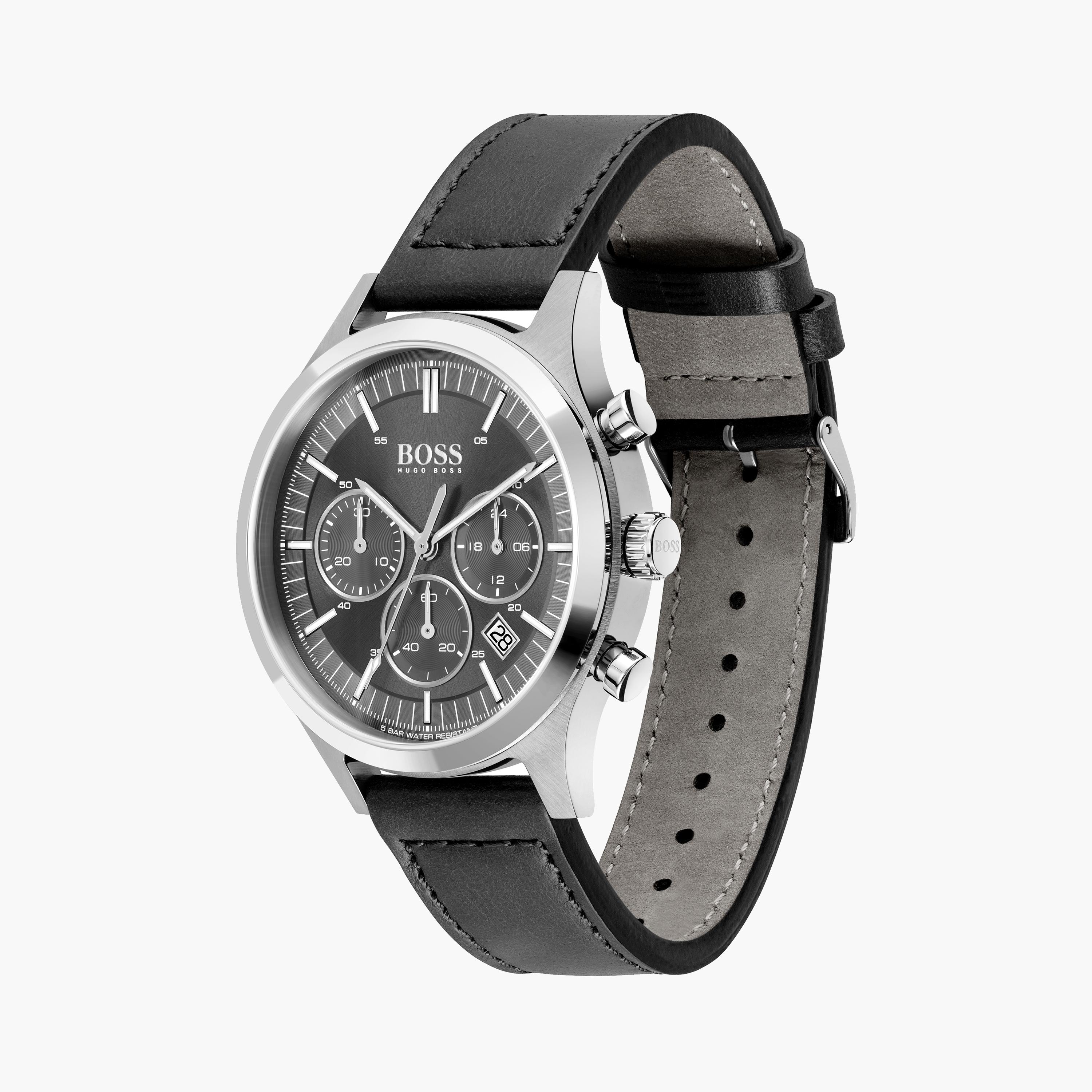 هوغو بوس-  ساعة كرونوغراف سوداء للرجال 44 مم بسوار من الجلد | 1513799-men-watchesandjewellery-watches-image-2